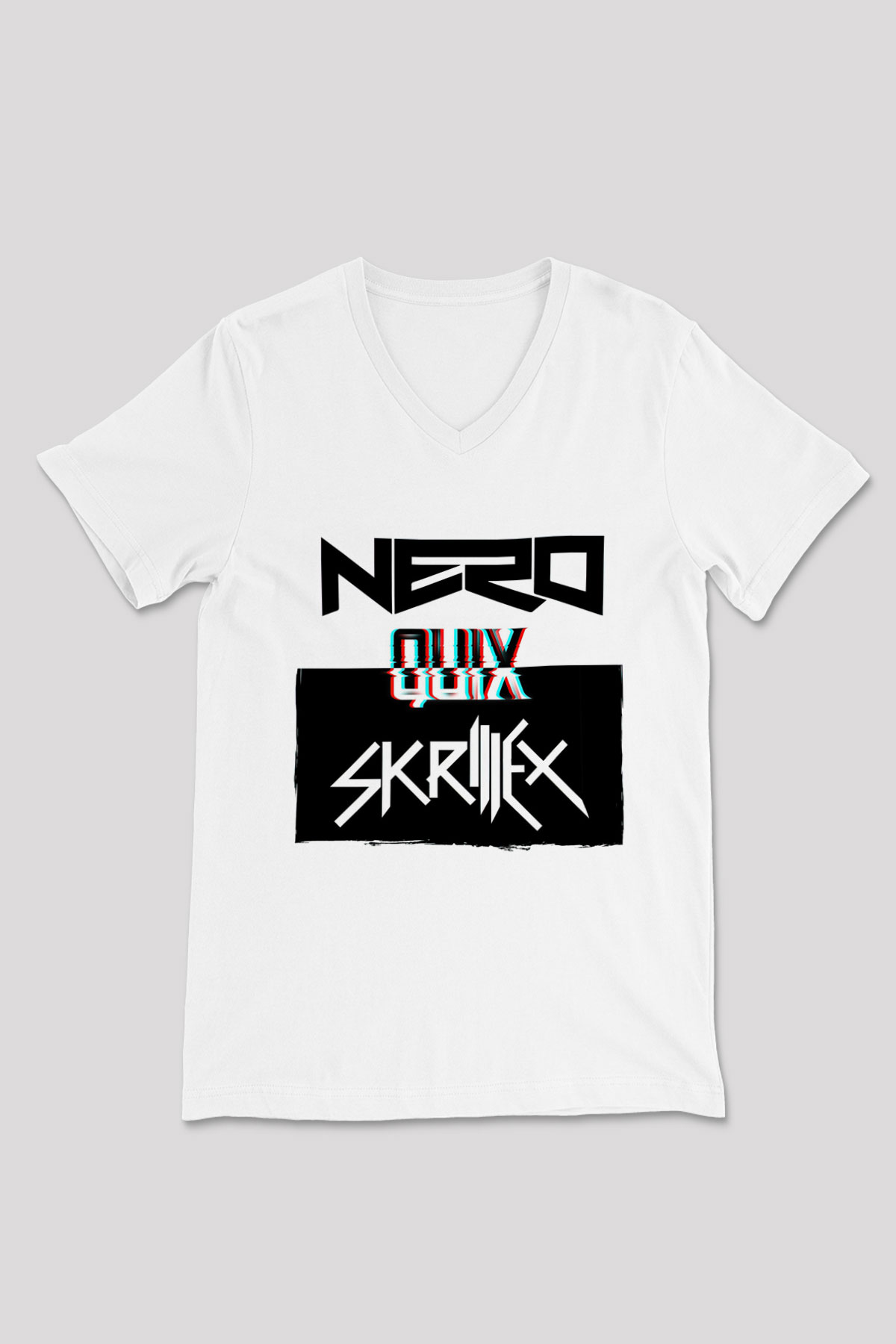 Skrillex Beyaz Unisex V Yaka Tişört