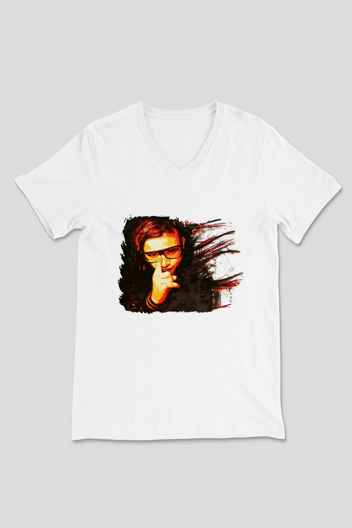 Skrillex Beyaz Unisex V Yaka Tişört T-Shirt