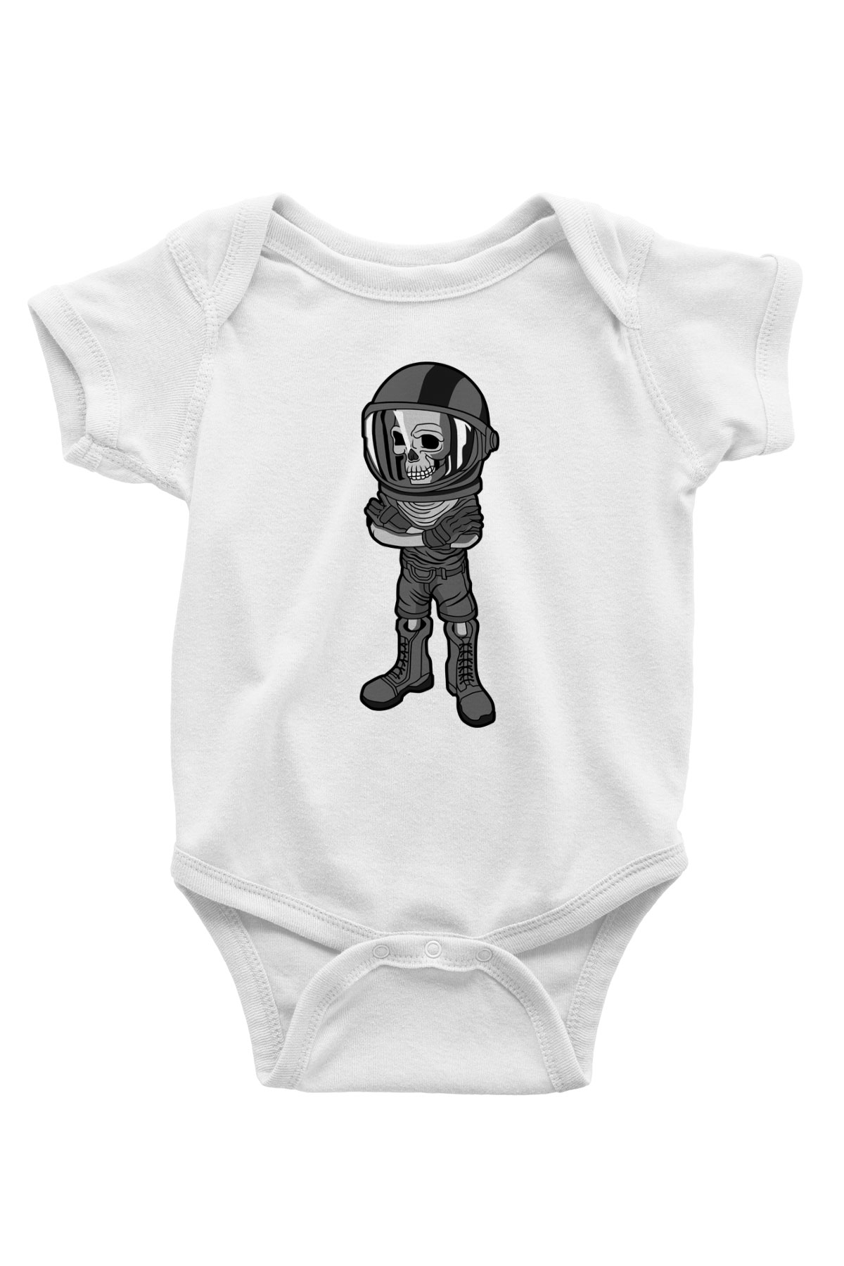 Skull Helmet Baskılı Beyaz Unisex Bebek Body - Zıbın