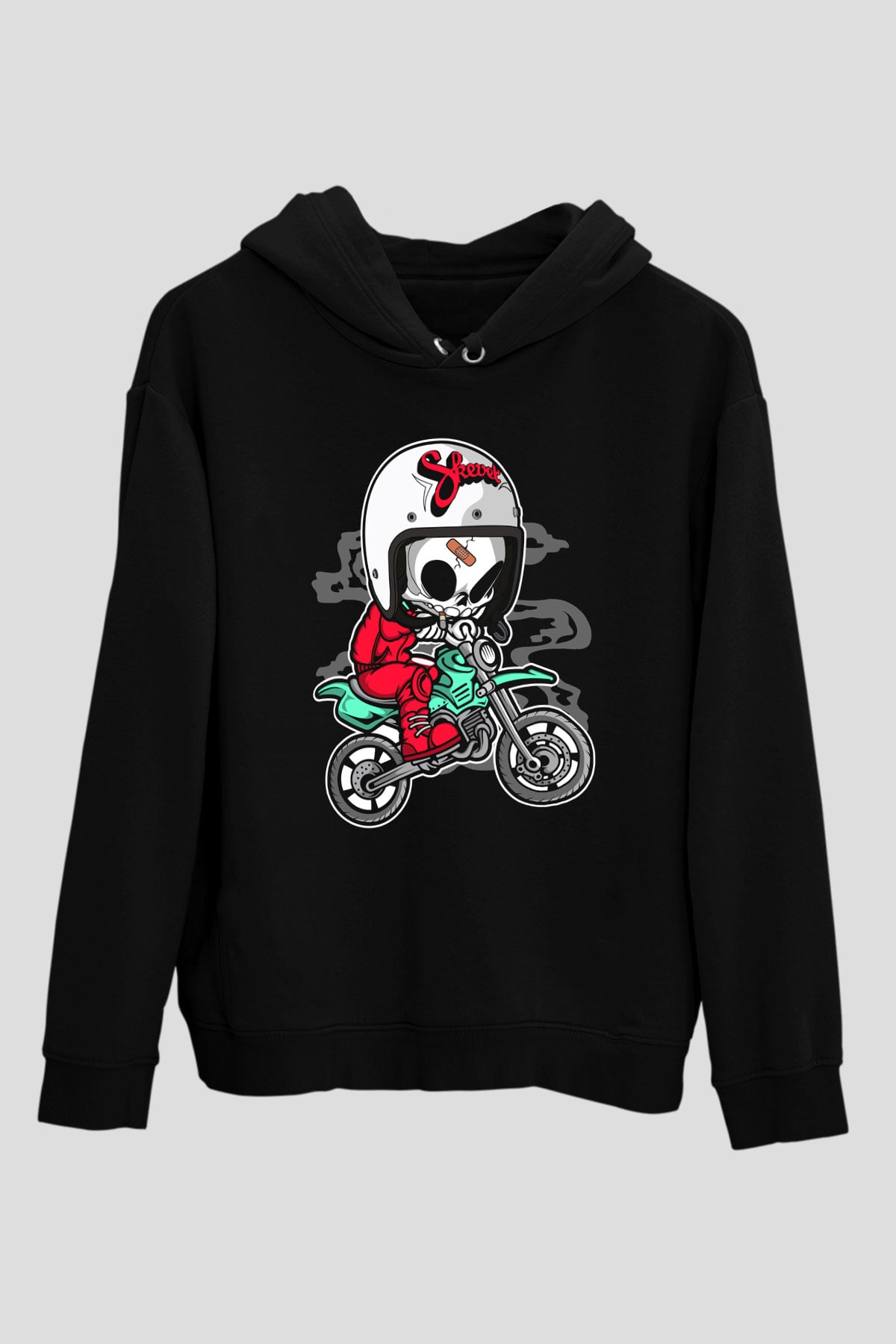 Skull Motocrosser Baskılı Siyah Unisex T-Shirt