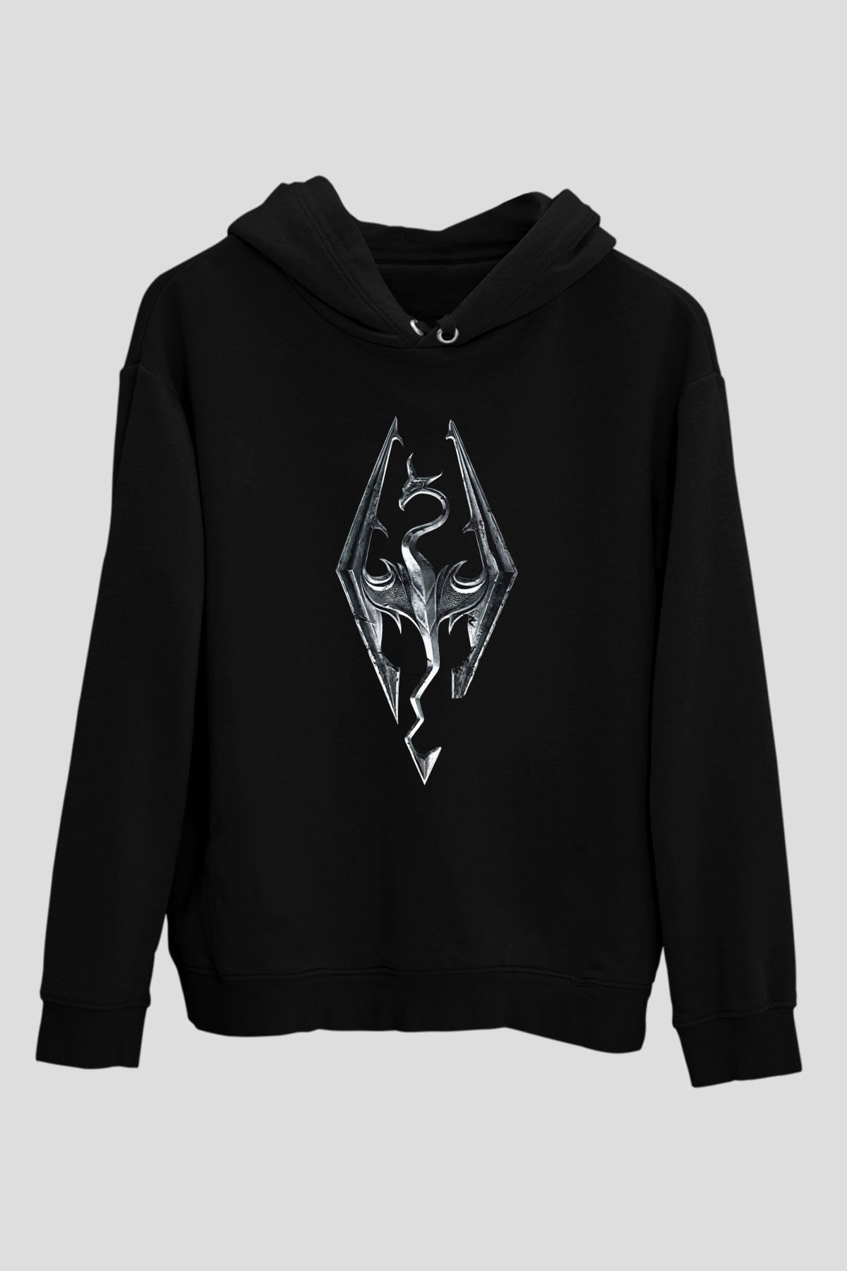 Skyrim Baskılı Unisex Siyah Kapüşonlu Sweatshirt