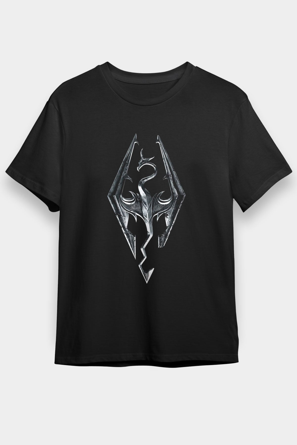 Skyrim Baskılı Unisex Siyah Tişört - Tshirt