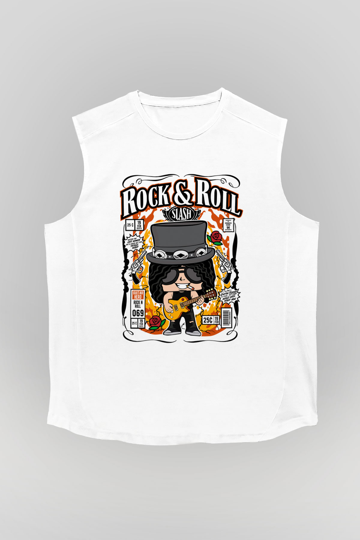 Slash Baskılı Unisex Beyaz Kolsuz Tişört