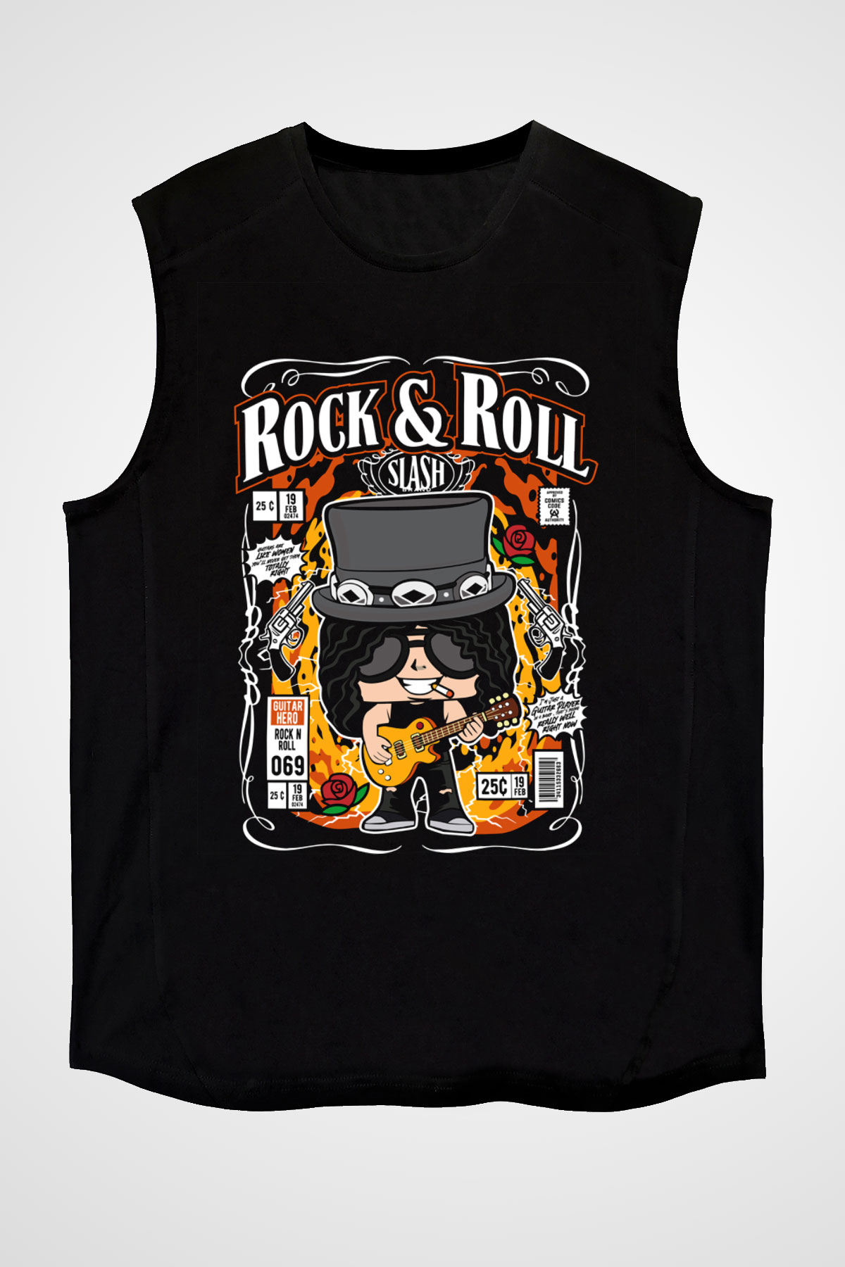 Slash Baskılı Unisex Siyah Kolsuz Tişört