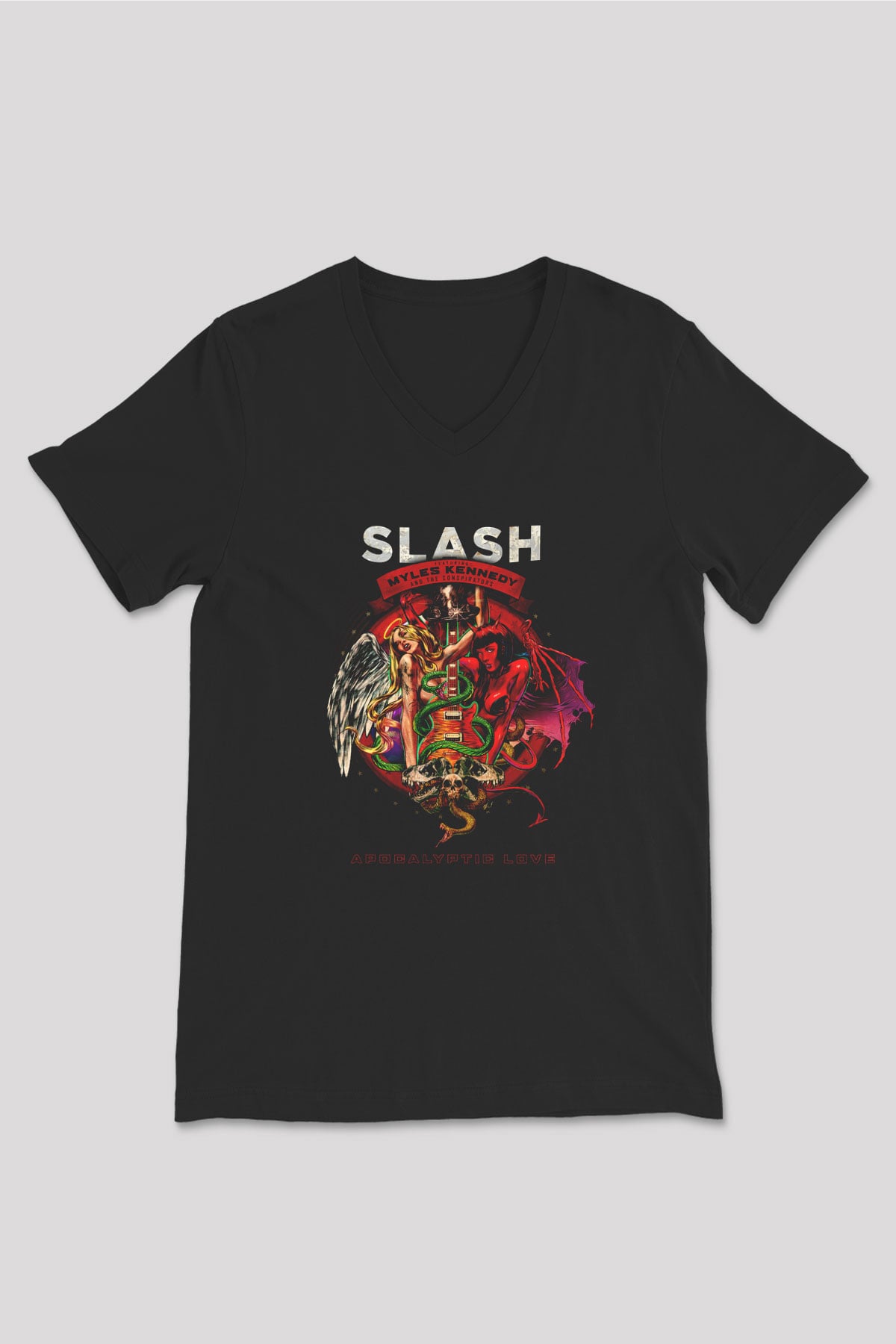 Slash Siyah Unisex V Yaka Tişört T-Shirt