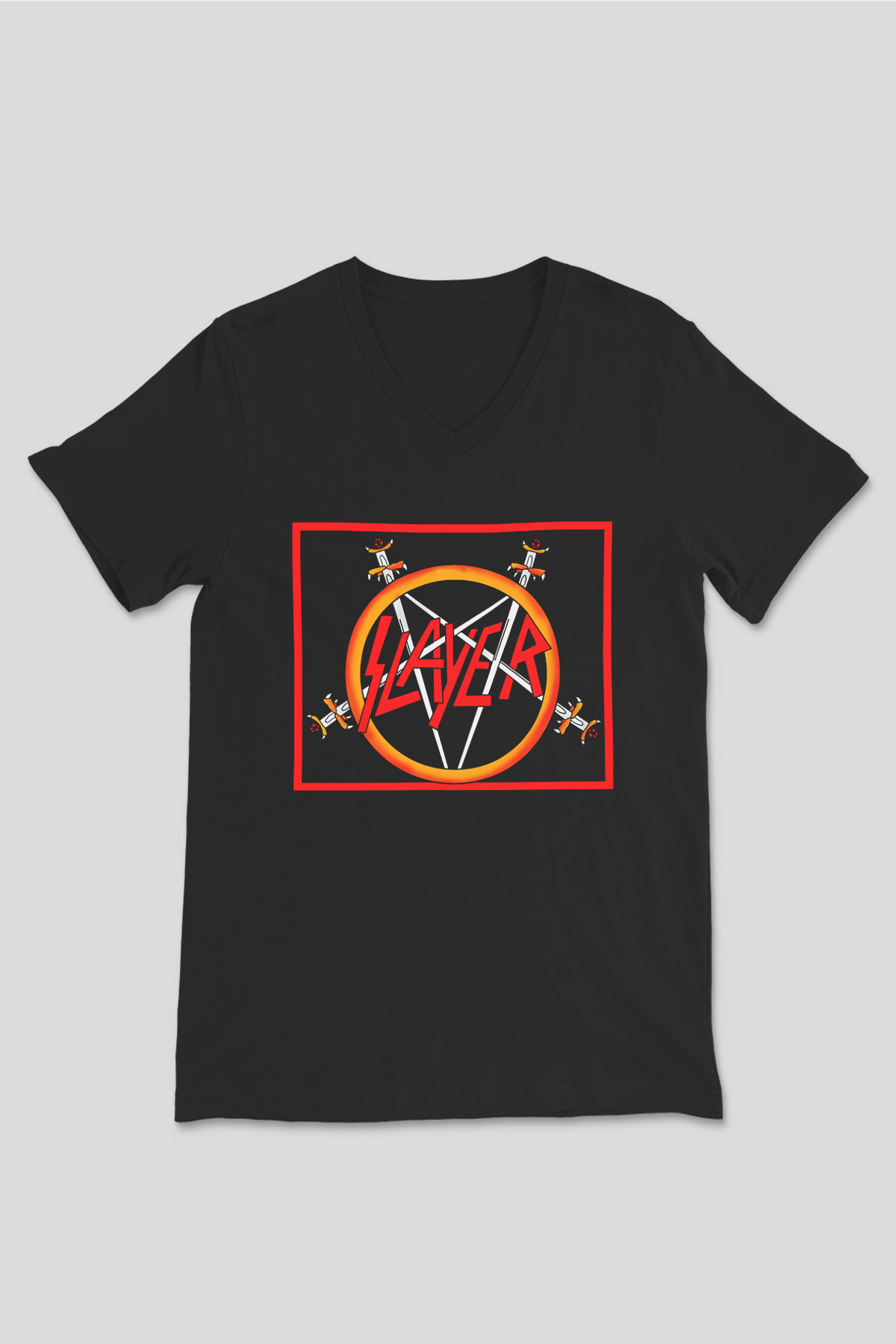 Slayer Siyah Unisex V Yaka Tişört T-Shirt