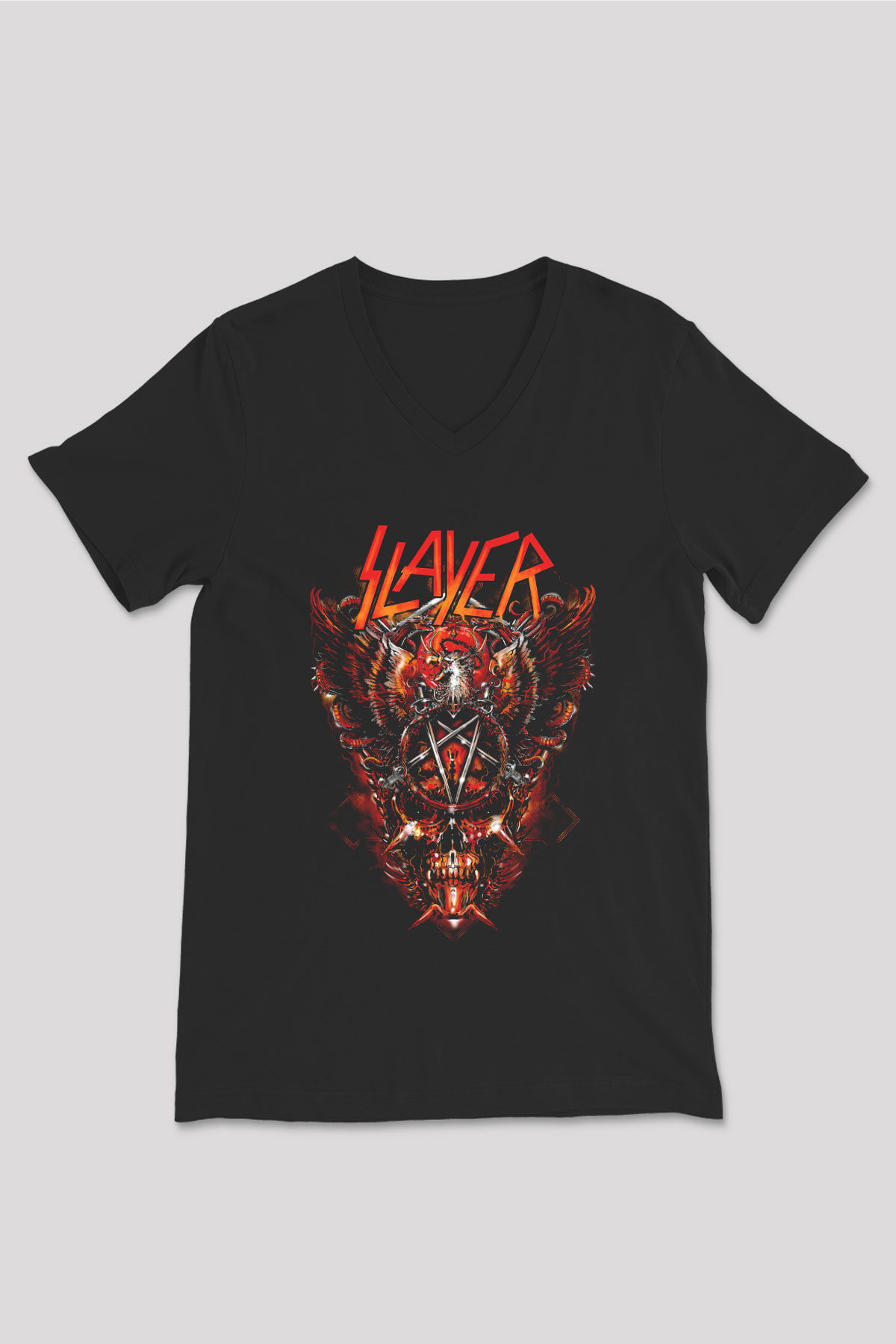 Slayer Siyah Unisex V Yaka Tişört T-Shirt