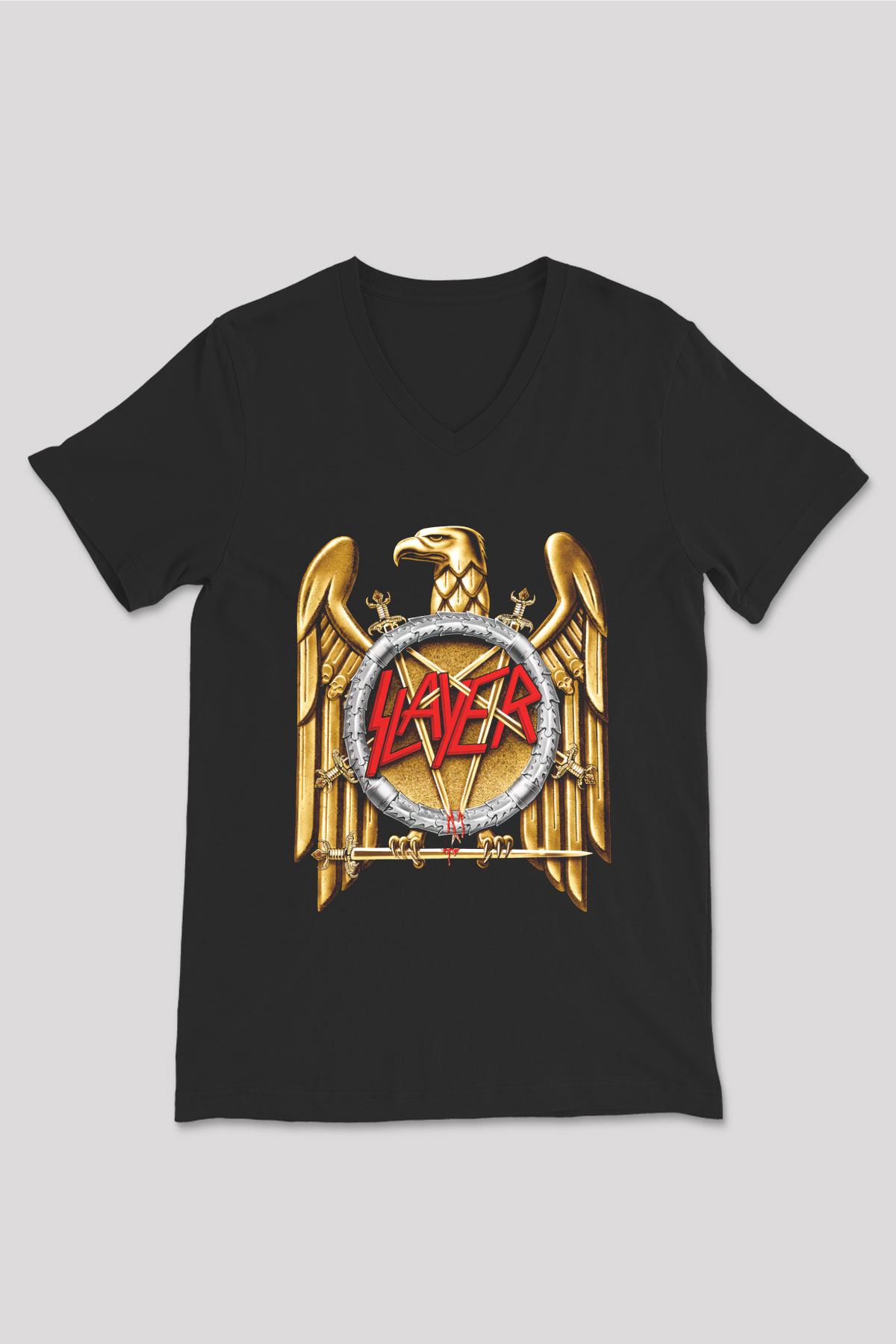 Slayer Siyah Unisex V Yaka Tişört T-Shirt