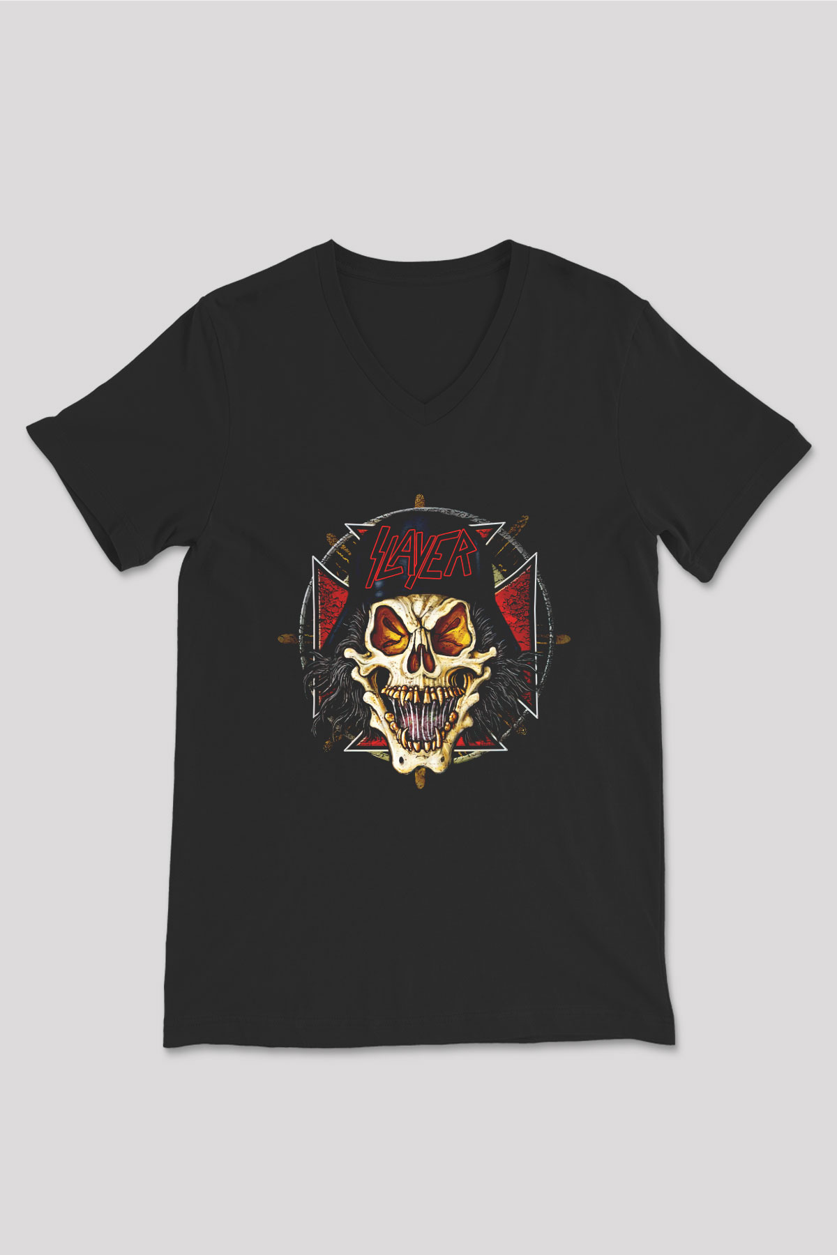 Slayer Siyah Unisex V Yaka Tişört T-Shirt