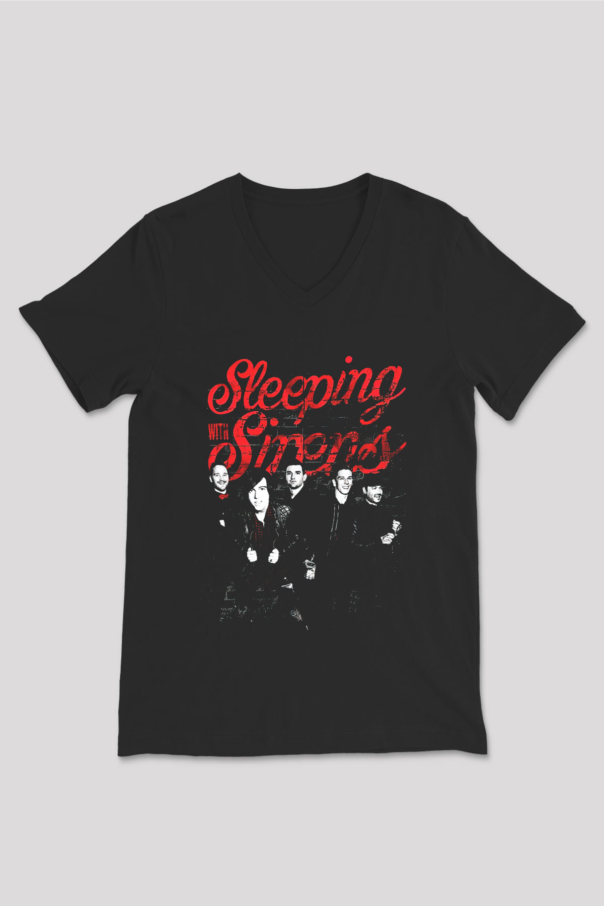 Sleeping with Sirens Siyah Unisex V Yaka Tişört T-Shirt