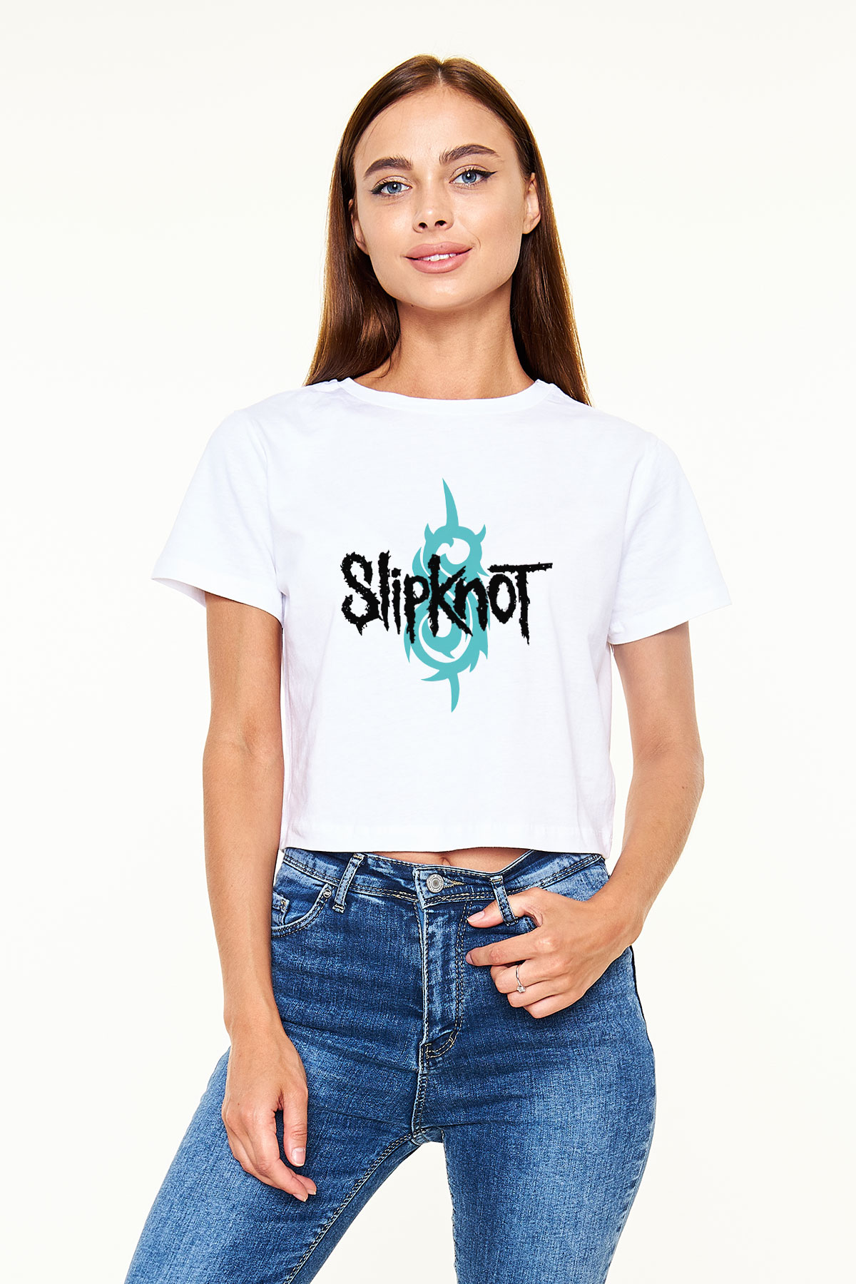 Slipknot Beyaz Croptop Tişört