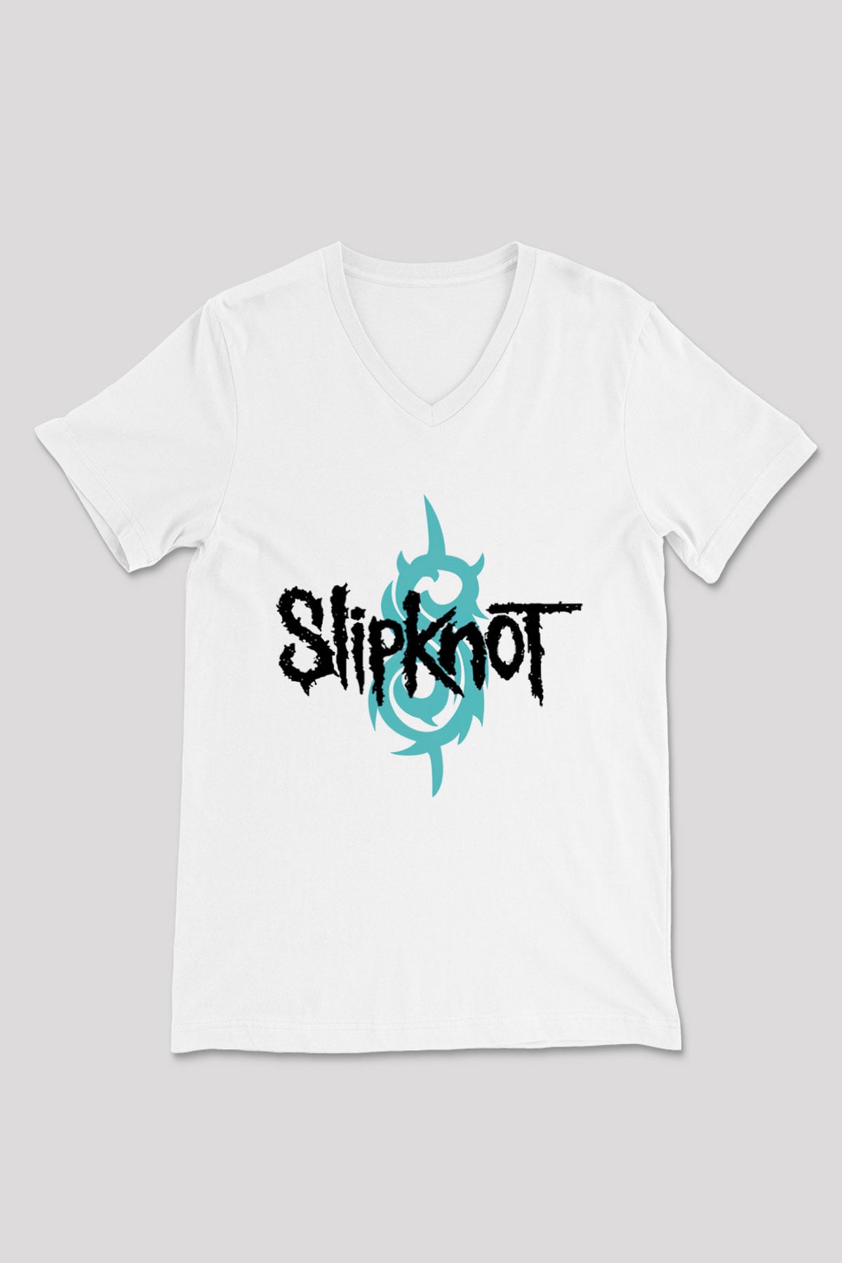 Slipknot Beyaz Unisex V Yaka Tişört T-Shirt - V Yaka Tişört Fabrikası