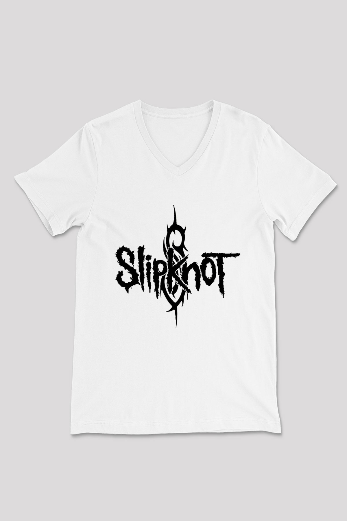 Slipknot Beyaz Unisex V Yaka Tişört T-Shirt - V Yaka Tişört Fabrikası