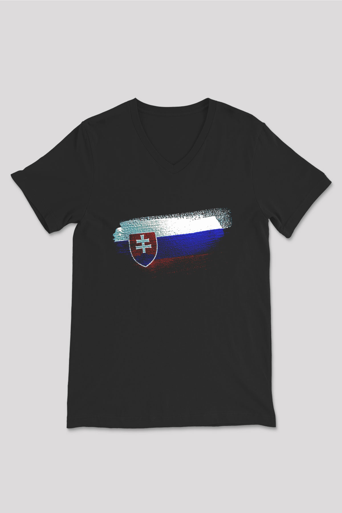 Slovakya - Slovakia Bayrağı Baskılı Unisex Siyah V Yaka Tişört