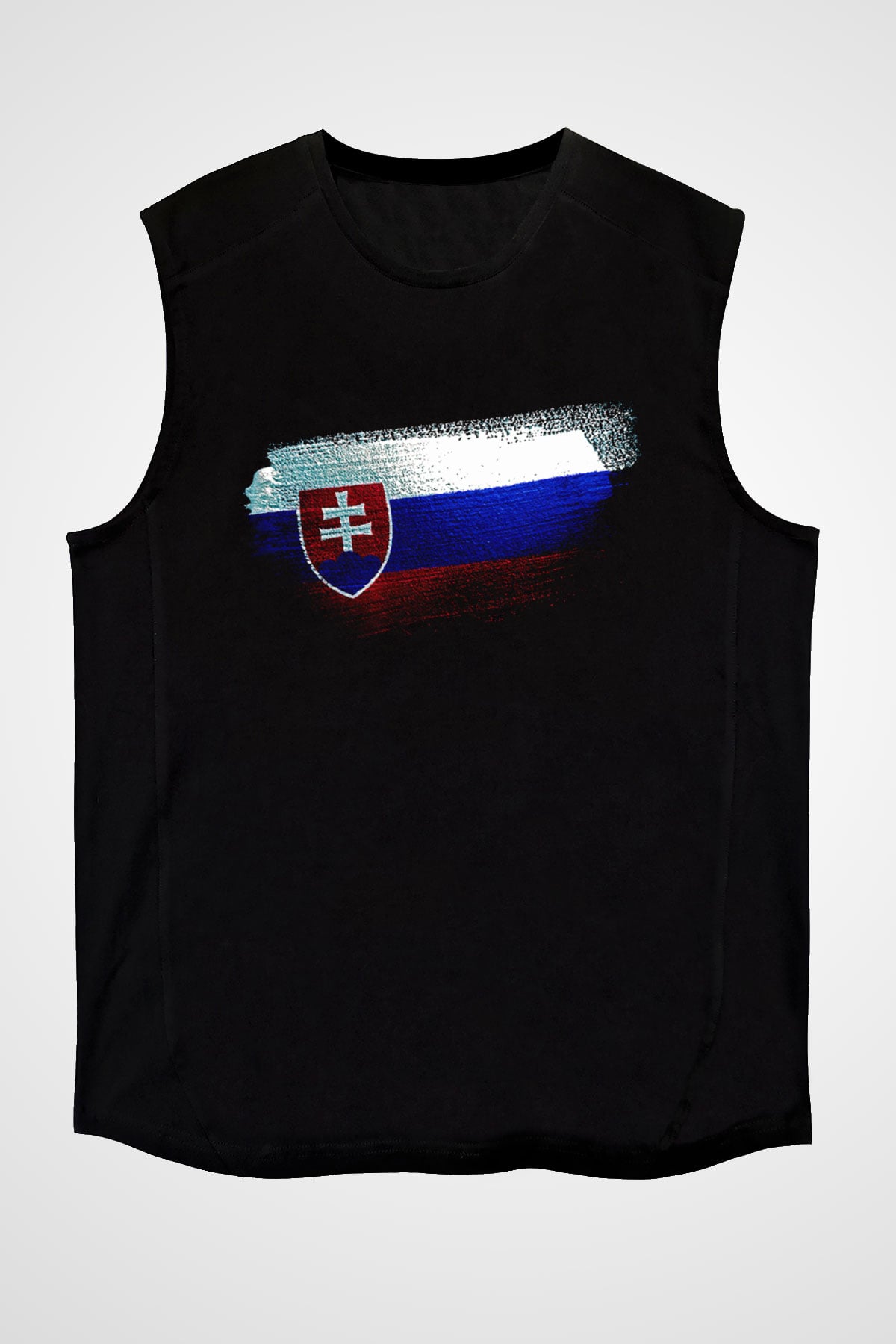 Slovakya - Slovakia Bayrağı Baskılı Unisex Siyah Kolsuz Tişört
