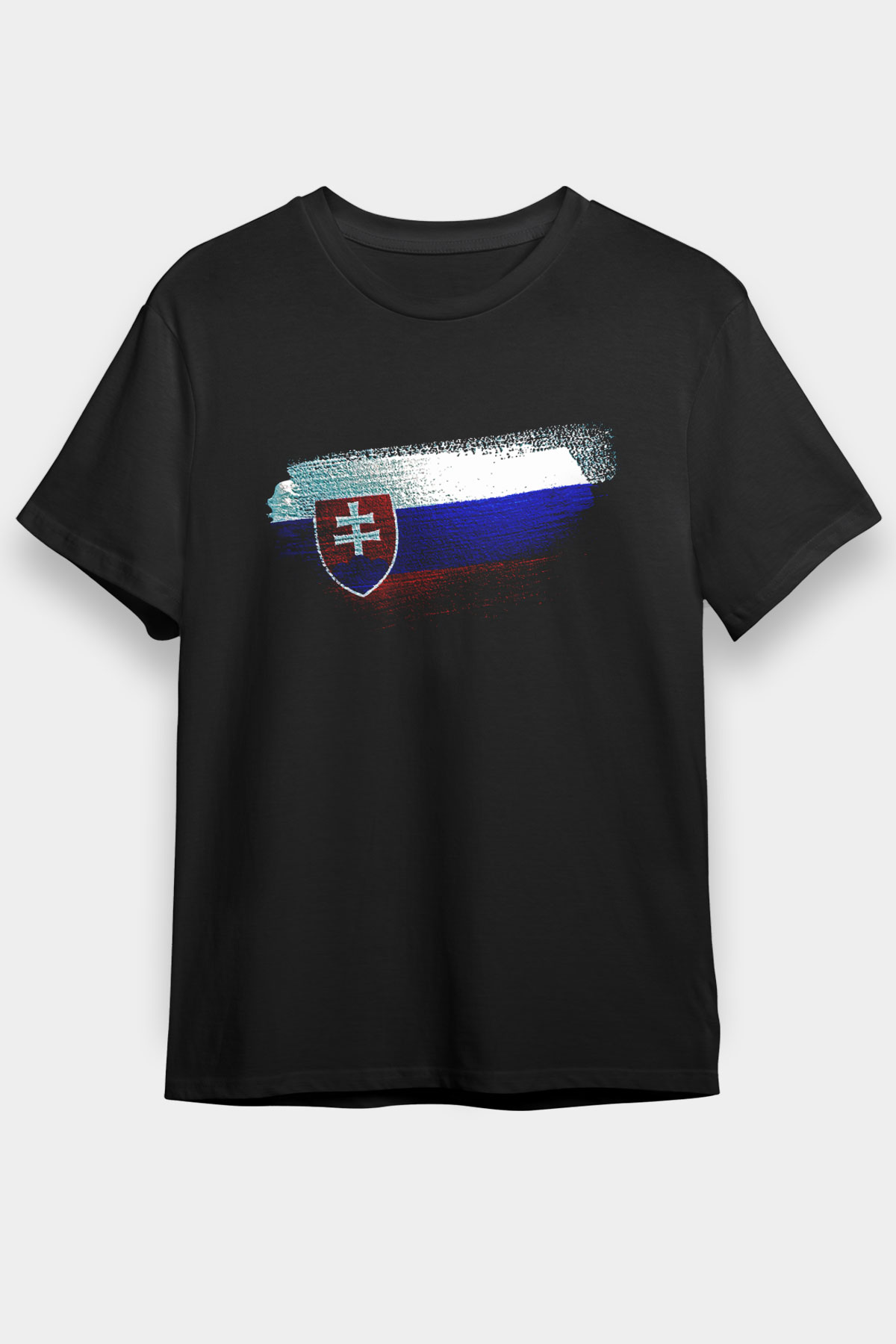 Slovakya - Slovakia Bayrağı Baskılı Unisex Siyah Tişört