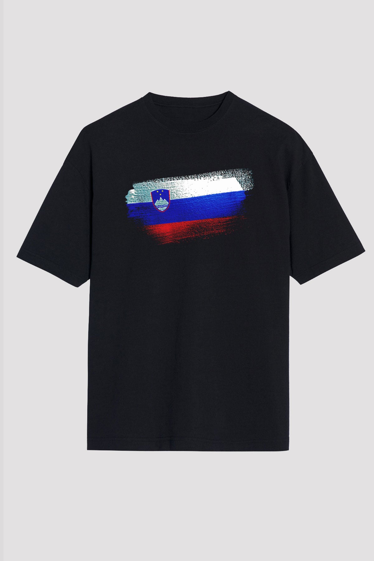 Slovenya - Slovenia Bayrağı Baskılı Unisex Siyah Oversize Tişört