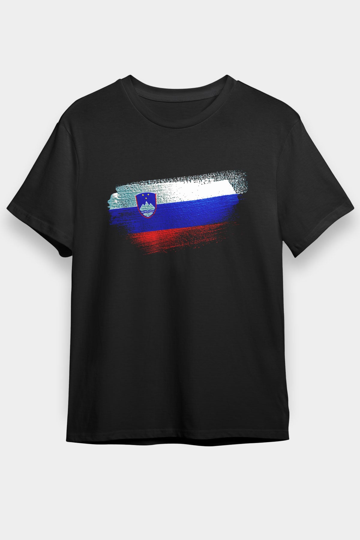 Slovenya - Slovenia Bayrağı Baskılı Unisex Siyah Tişört