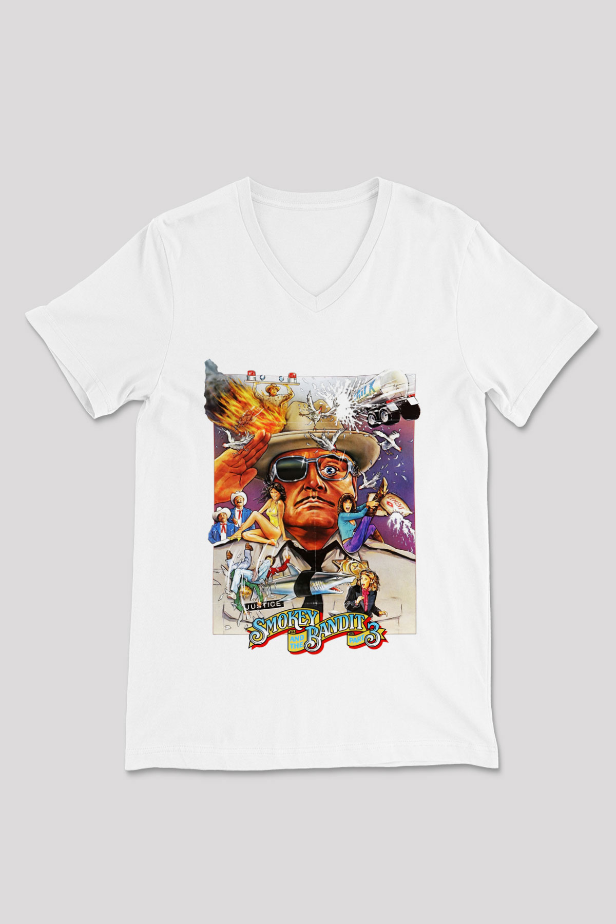 Smokey and the Bandit Beyaz Unisex V Yaka Tişört