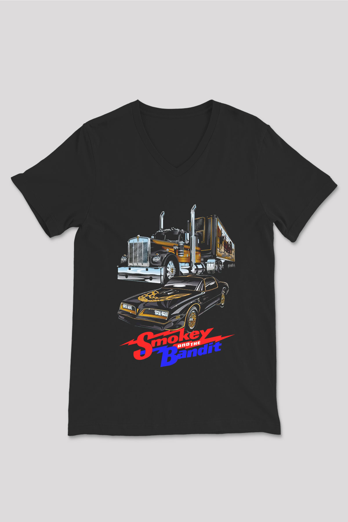 Smokey and the Bandit Siyah Unisex  V Yaka Tişört