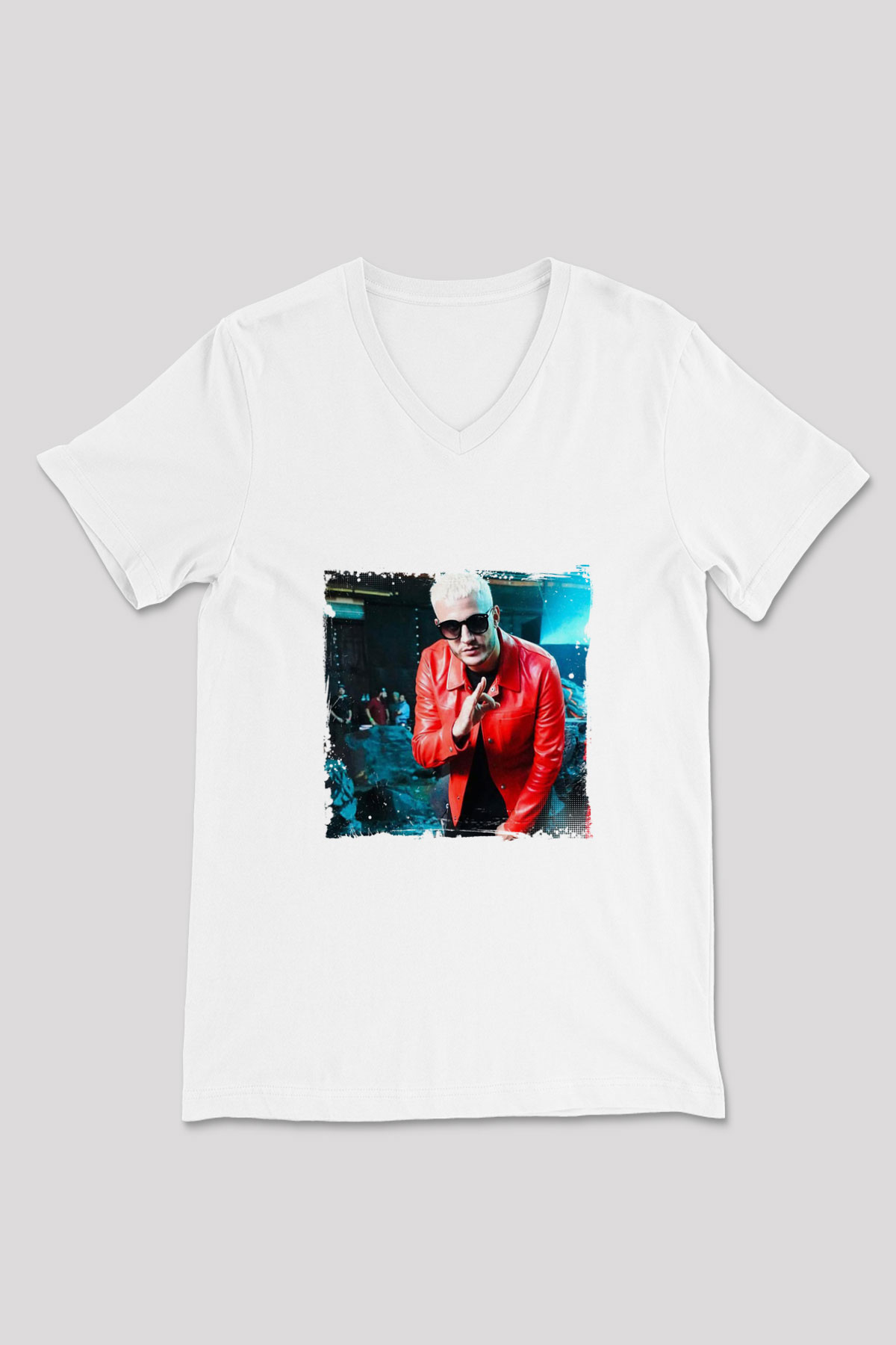 Snake Baskılı Beyaz V Yaka Unisex Tişört