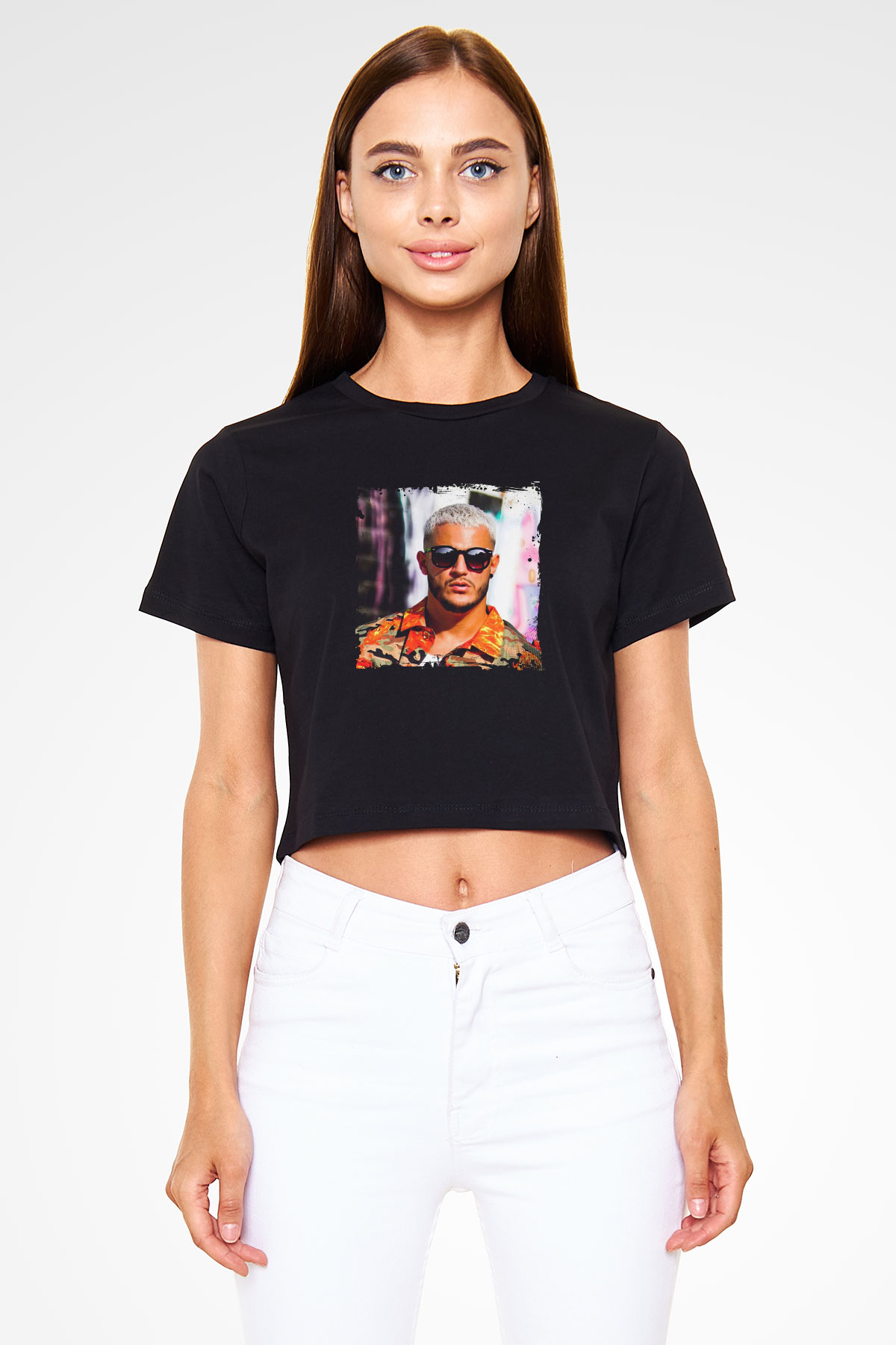 Snake Baskılı Crop Top Siyah Kadın Tişört