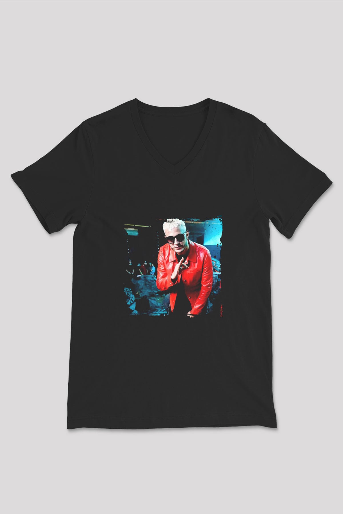 Snake Baskılı Unisex Siyah V Yaka Tişört
