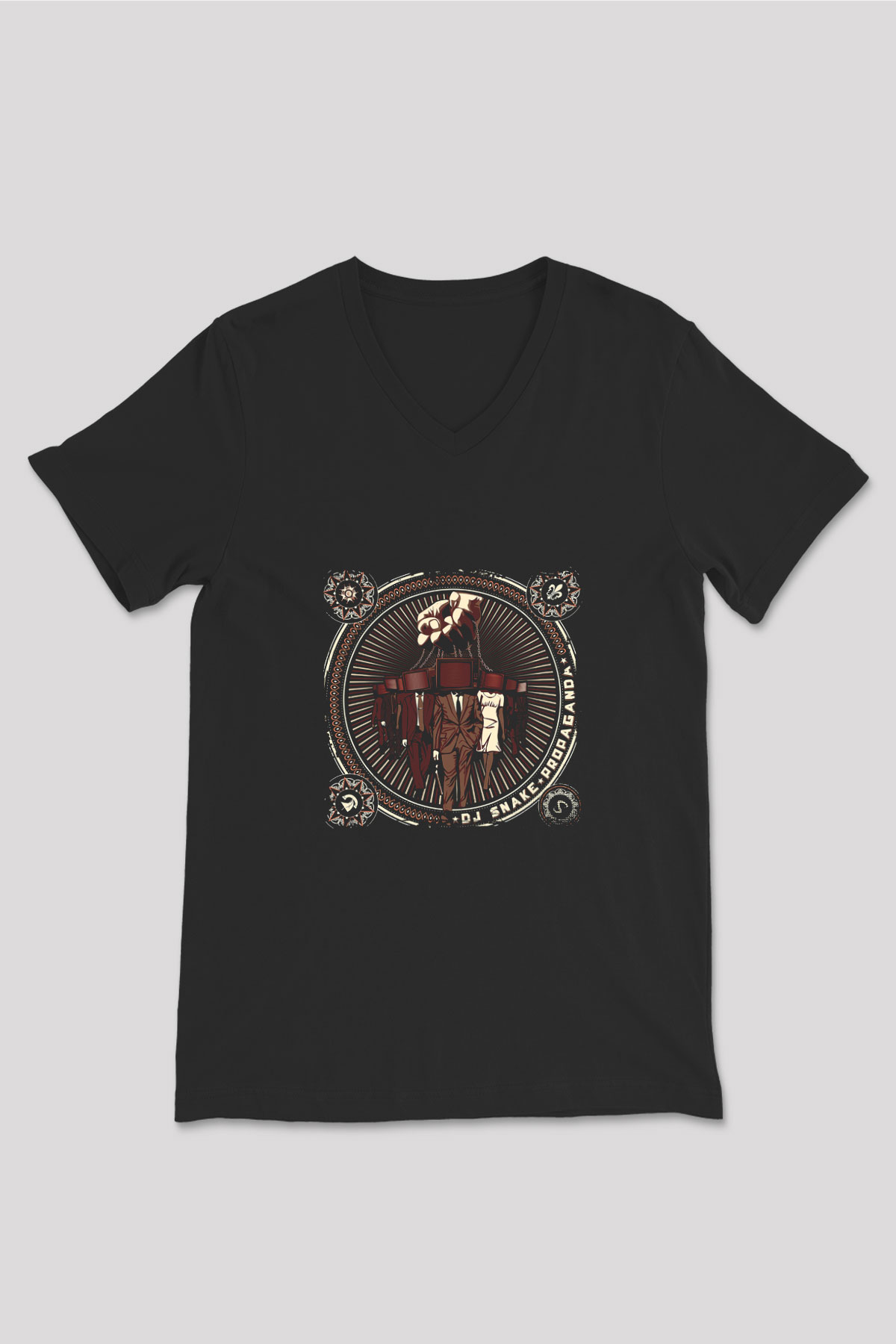 Snake Baskılı Unisex Siyah V Yaka Tişört