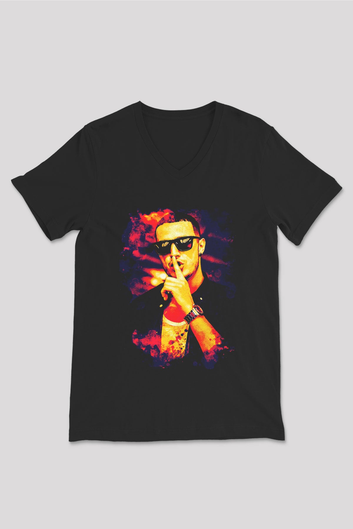 Snake Siyah Unisex V Yaka Tişört
