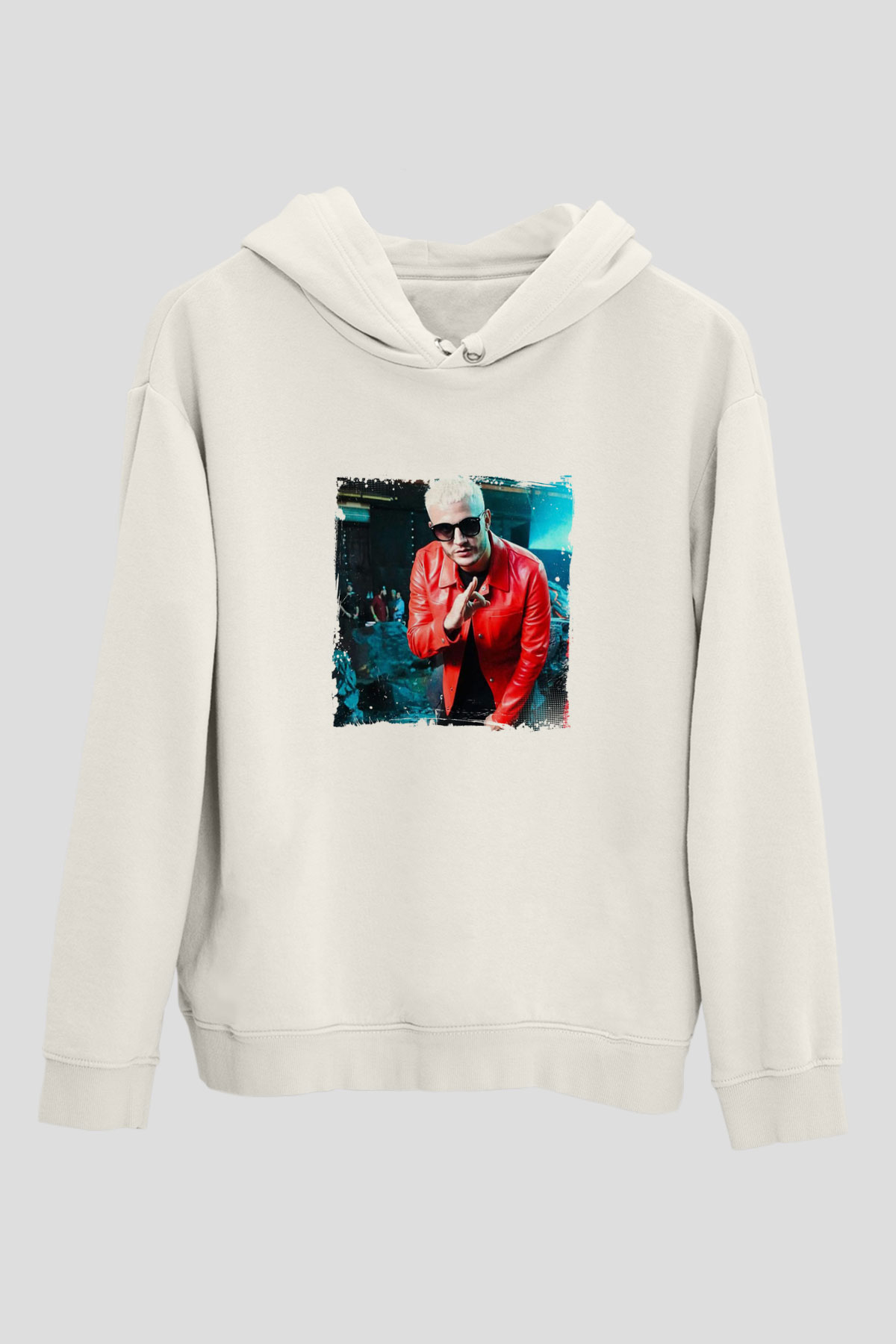 SnakeBaskılı Beyaz Hoodie