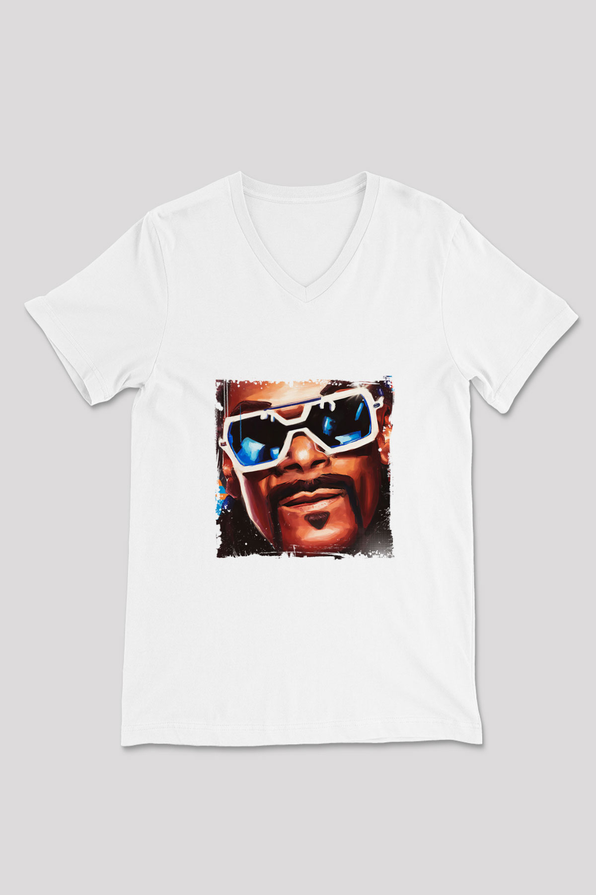Snoop Dogg Baskılı Beyaz V Yaka Unisex Tişört