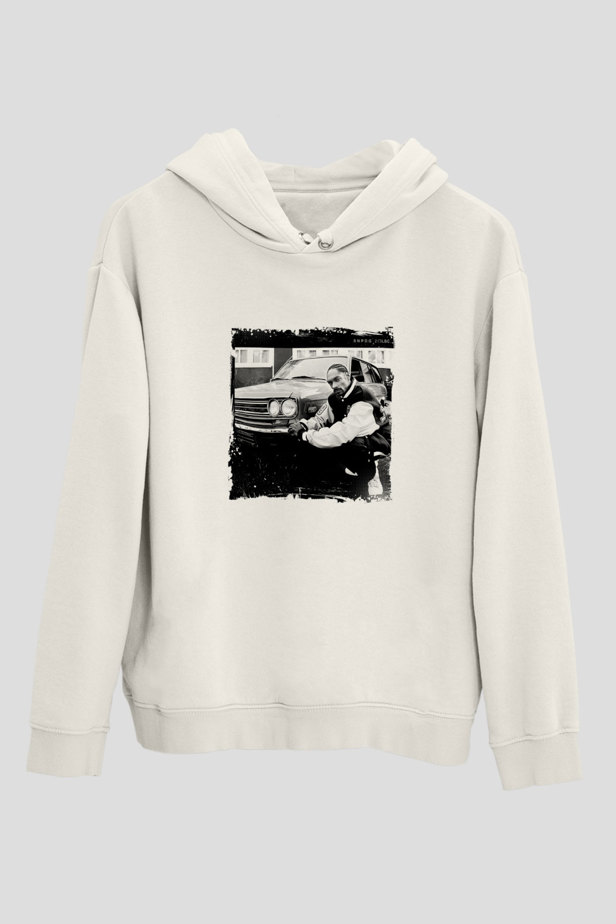 Snoop Dogg Baskılı Unisex Beyaz Kapüşonlu Sweatshirt