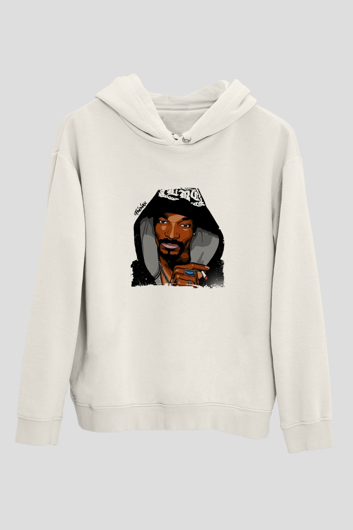 Snoop Dogg Baskılı Unisex Beyaz Kapüşonlu Sweatshirt