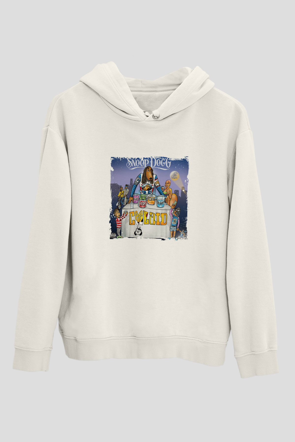 Snoop Dogg Baskılı Unisex Beyaz Kapüşonlu Sweatshirt
