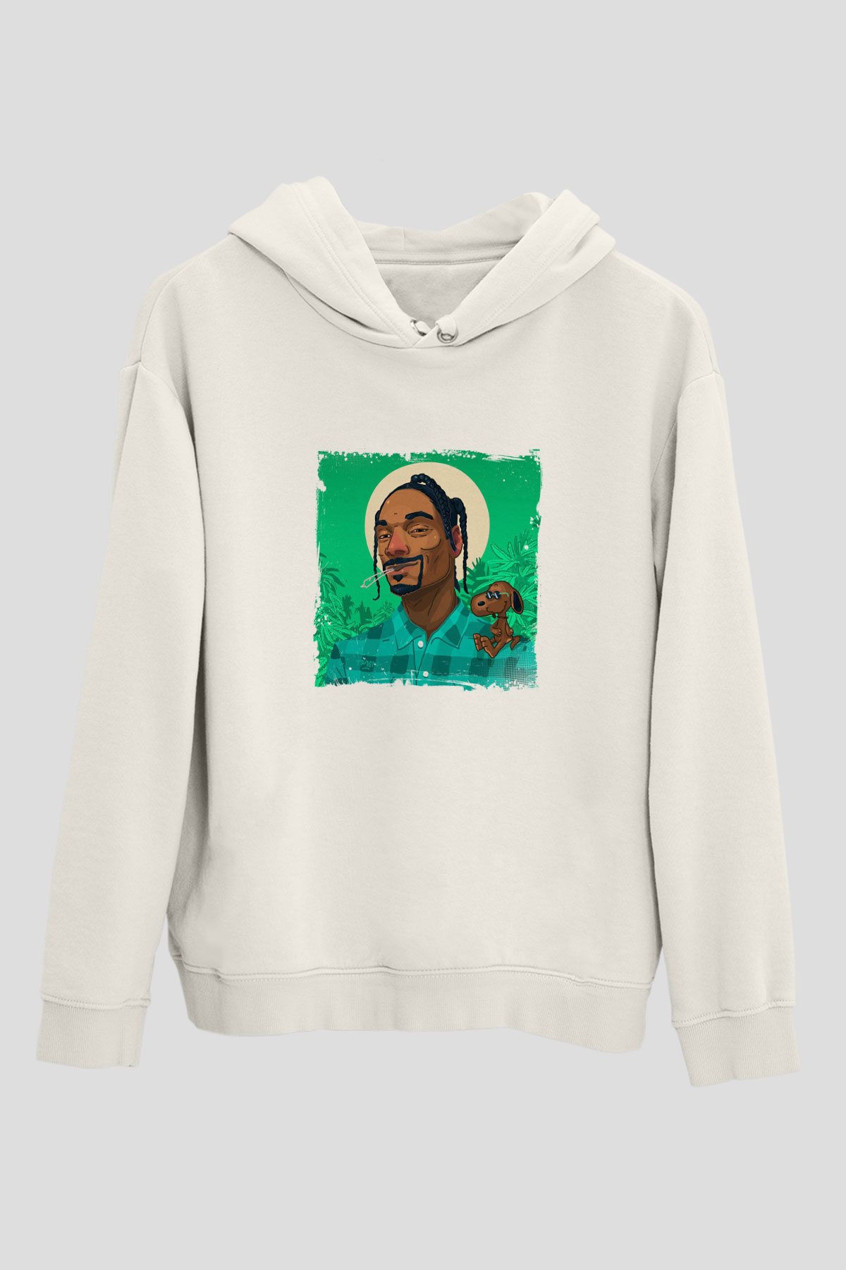 Snoop Dogg Baskılı Unisex Beyaz Kapüşonlu Sweatshirt
