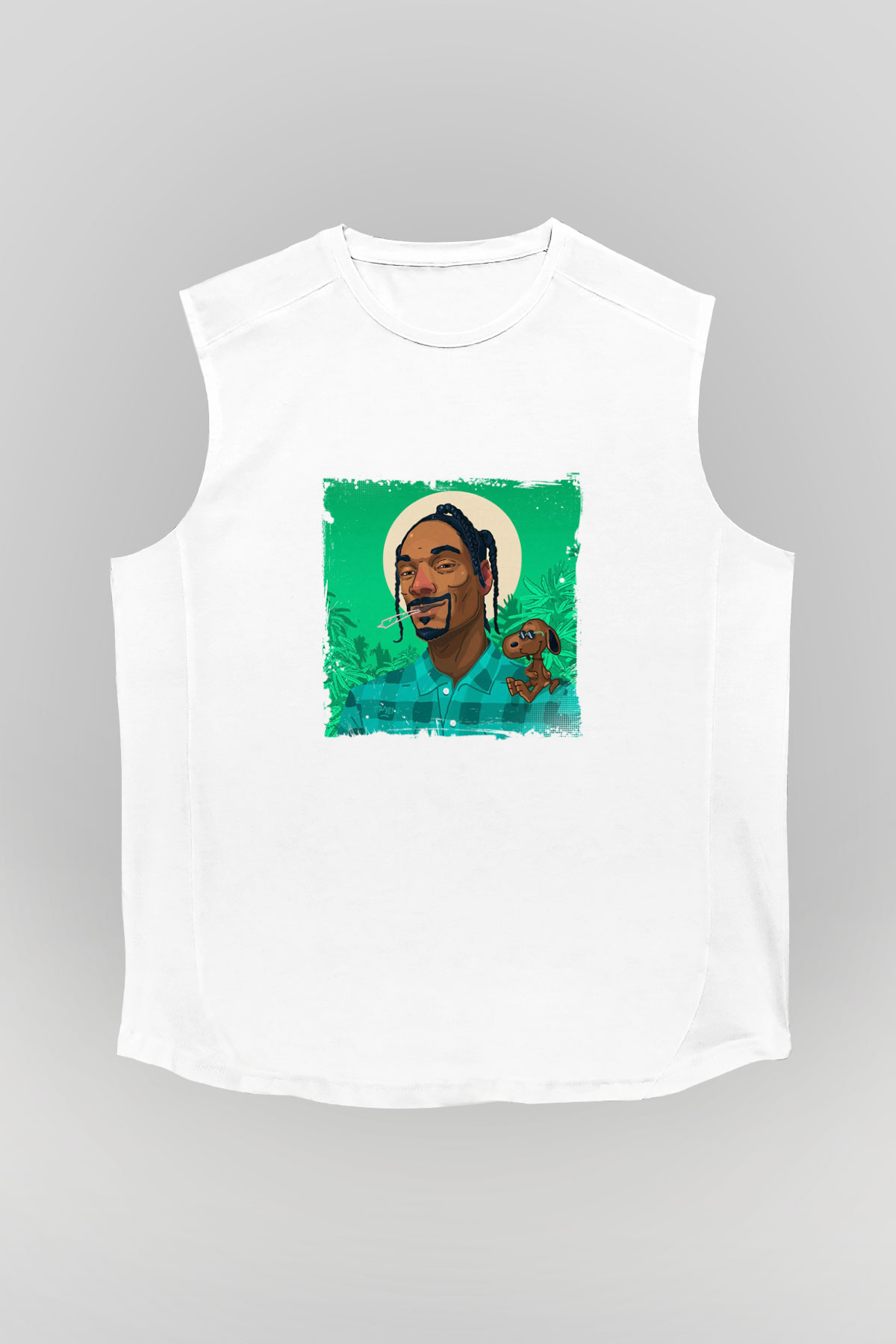 Snoop Dogg Baskılı Unisex Beyaz Kolsuz Tişört