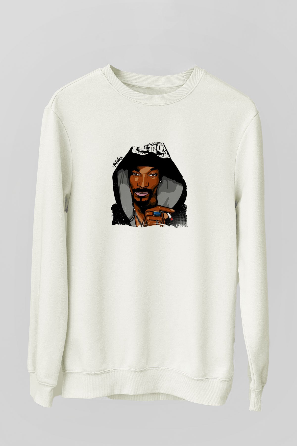 Snoop Dogg Baskılı Unisex Beyaz Sweatshirt