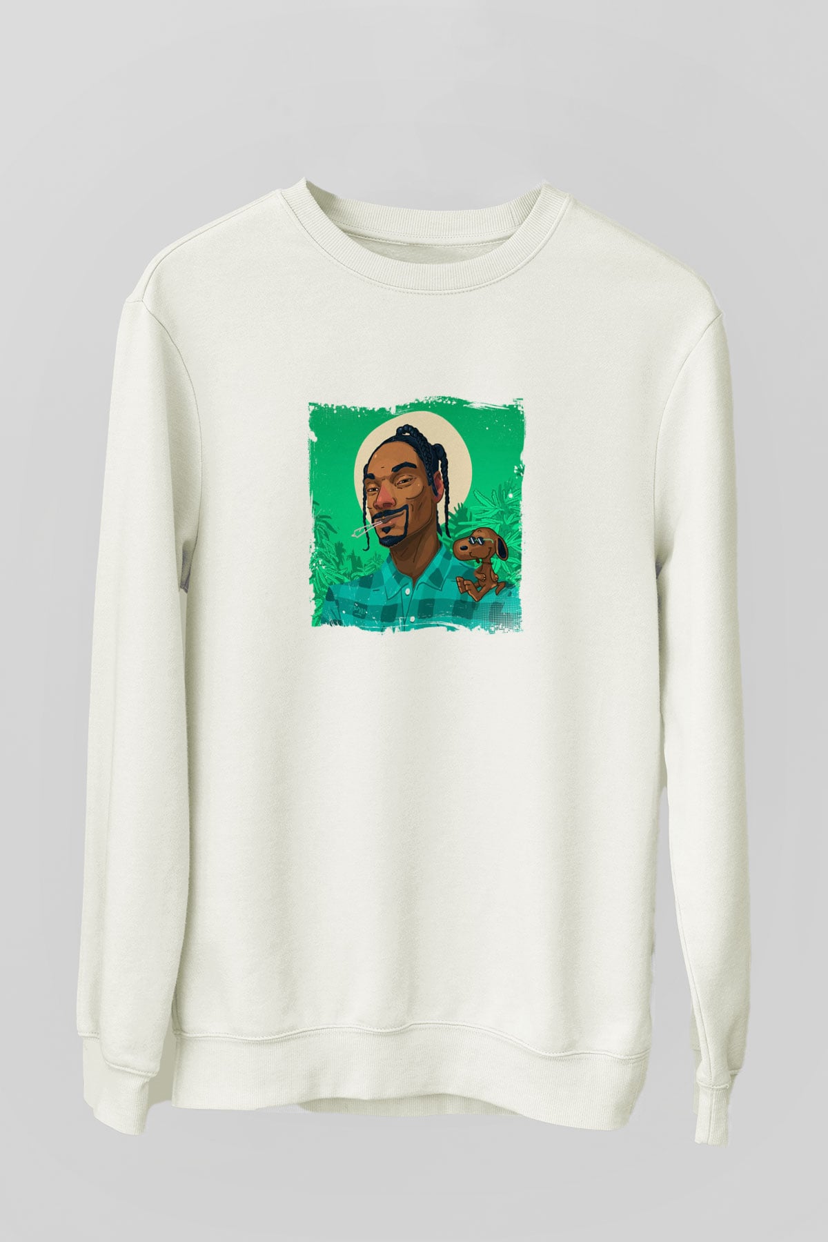 Snoop Dogg Baskılı Unisex Beyaz Sweatshirt