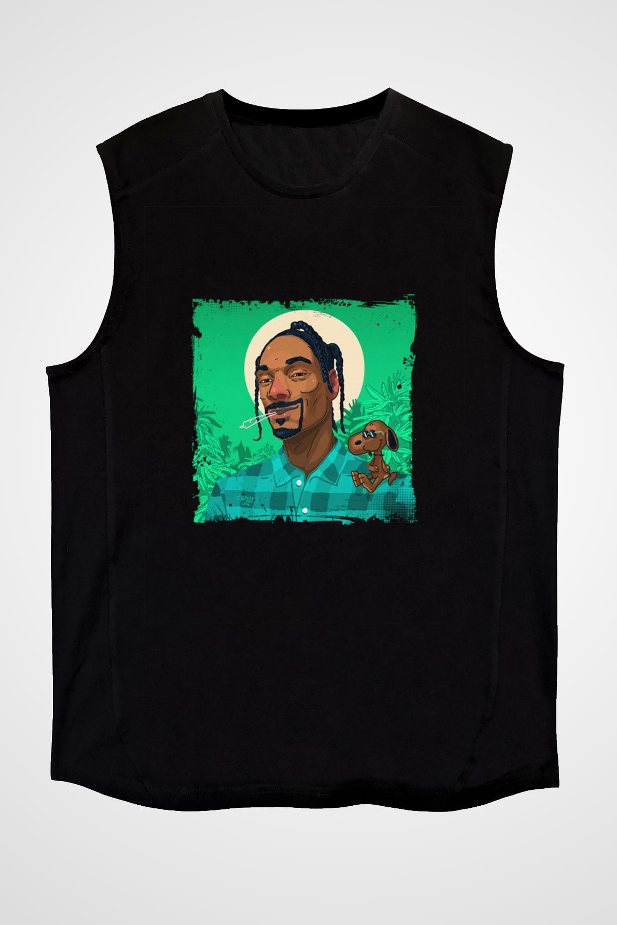 Snoop Dogg Baskılı Unisex Siyah Kolsuz Tişört