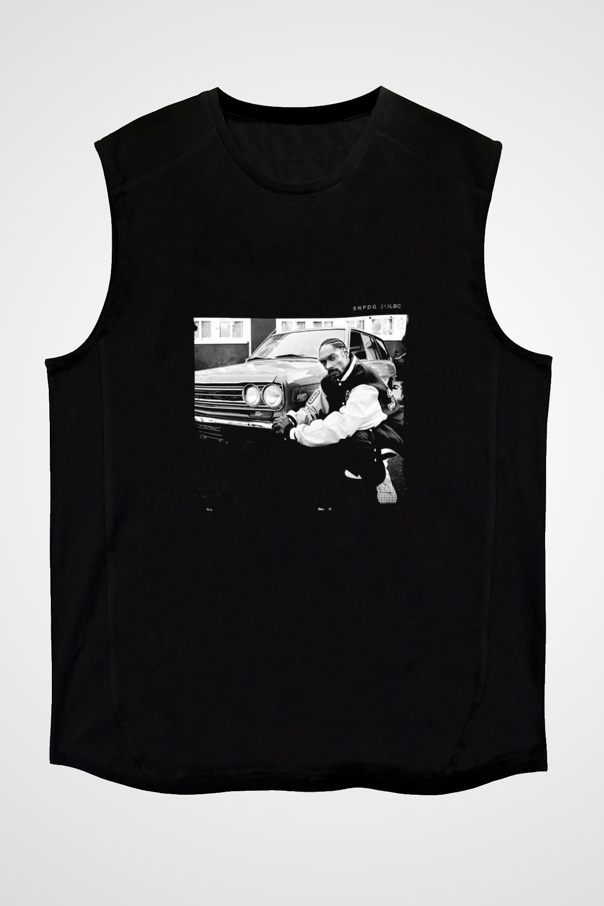 Snoop Dogg Baskılı Unisex Siyah Kolsuz Tişört