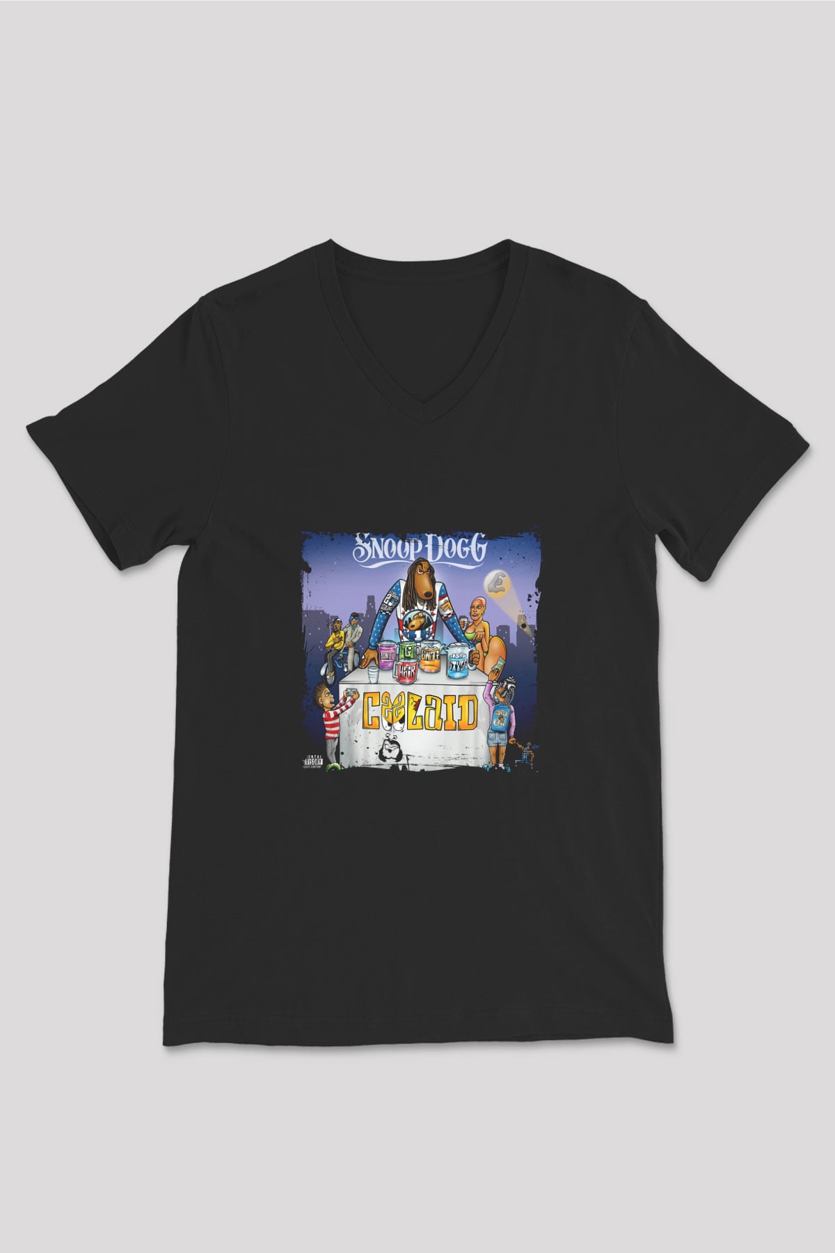 Snoop Dogg Baskılı Unisex Siyah V Yaka Tişört