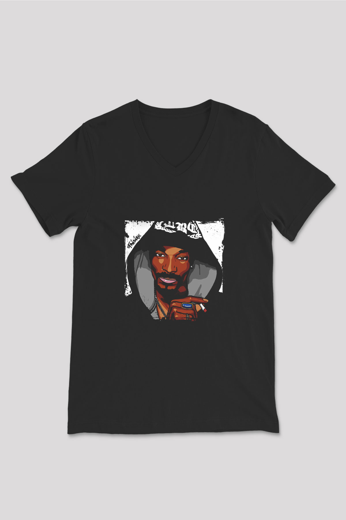 Snoop Dogg Baskılı Unisex Siyah V Yaka Tişört