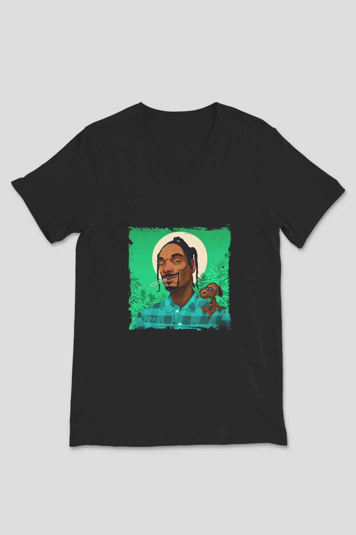Snoop Dogg Baskılı Unisex Siyah V Yaka Tişört