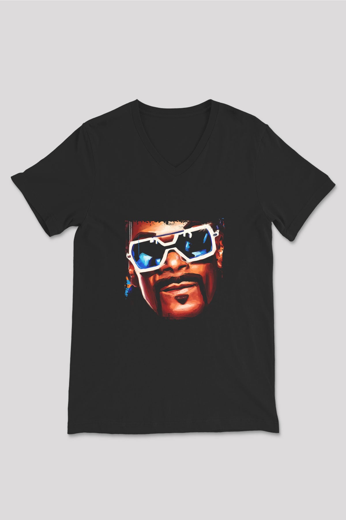 Snoop Dogg Baskılı Unisex Siyah V Yaka Tişört