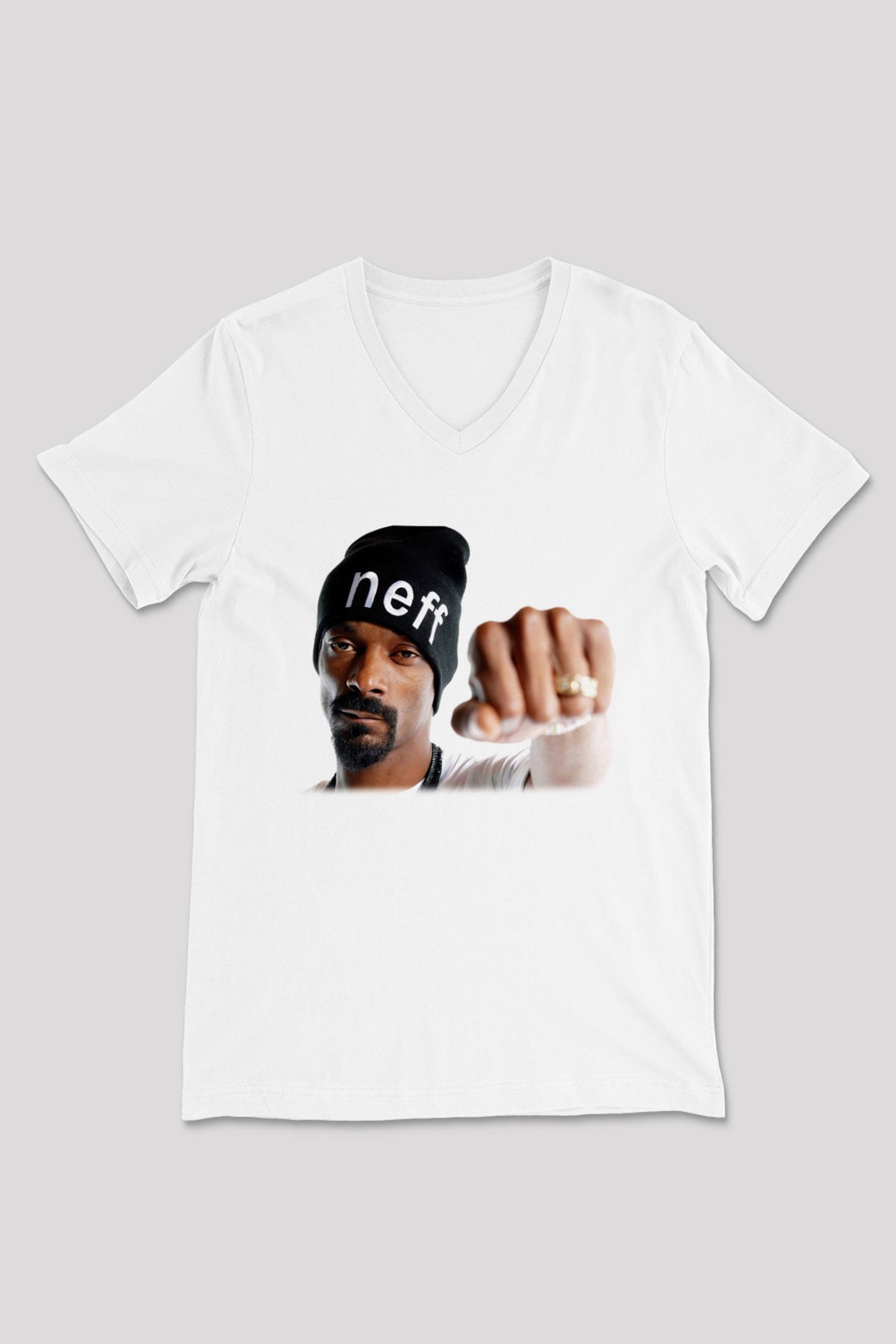 Snoop Dogg Beyaz Unisex V Yaka Tişört T-Shirt - V Yaka Tişört Fabrikası
