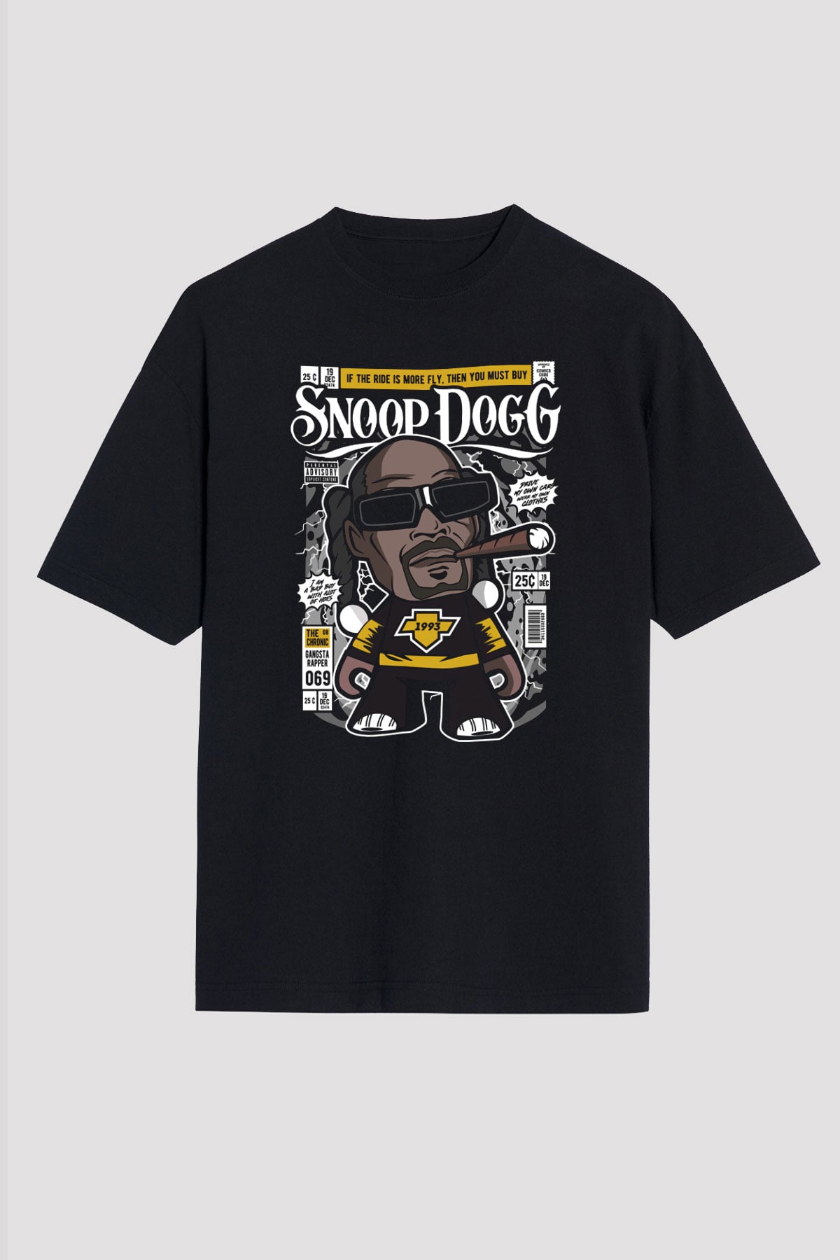 Snop Dog Baskılı Unisex Siyah Oversize Tişört
