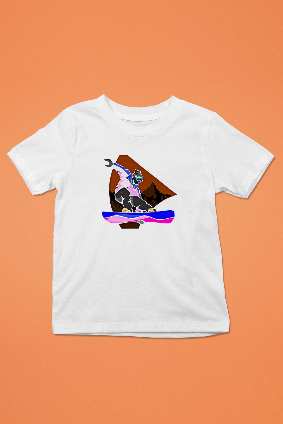 Snowboarding Baskılı Unisex Beyaz Çocuk Tişört - Tshirt