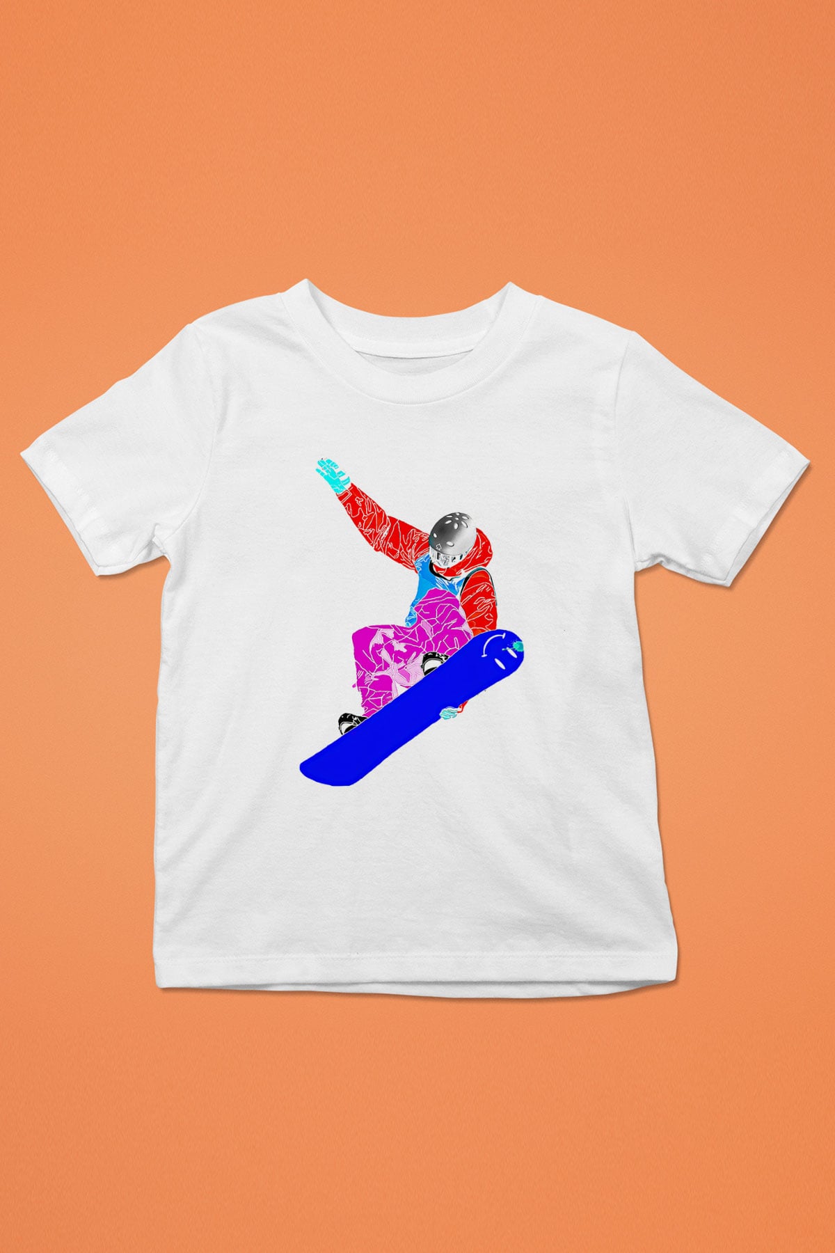 Snowboarding Baskılı Unisex Beyaz Çocuk Tişört - Tshirt