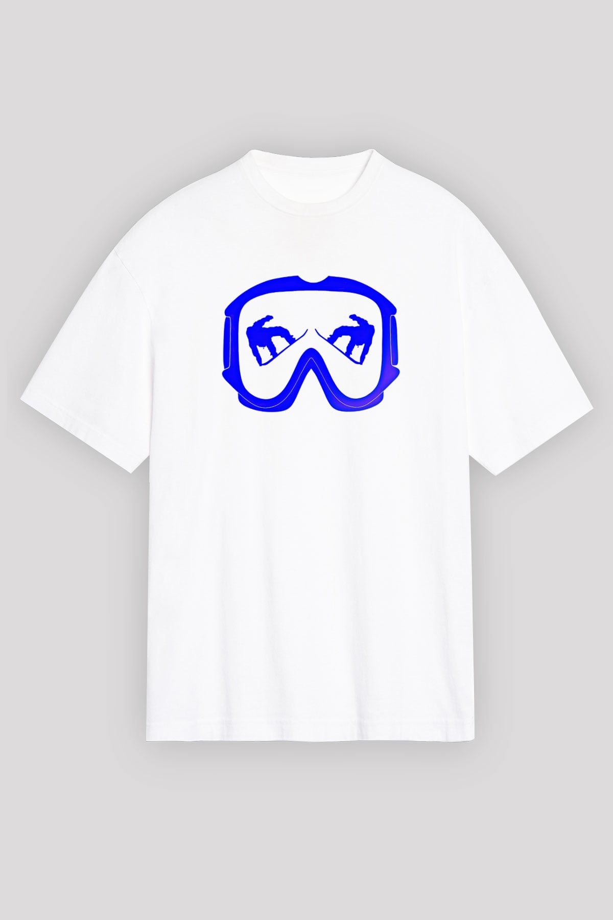 Snowboarding Baskılı Unisex Beyaz Oversize Tişört - Tshirt