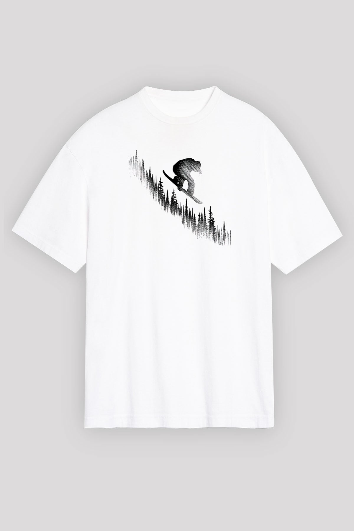 Snowboarding Baskılı Unisex Beyaz Oversize Tişört - Tshirt